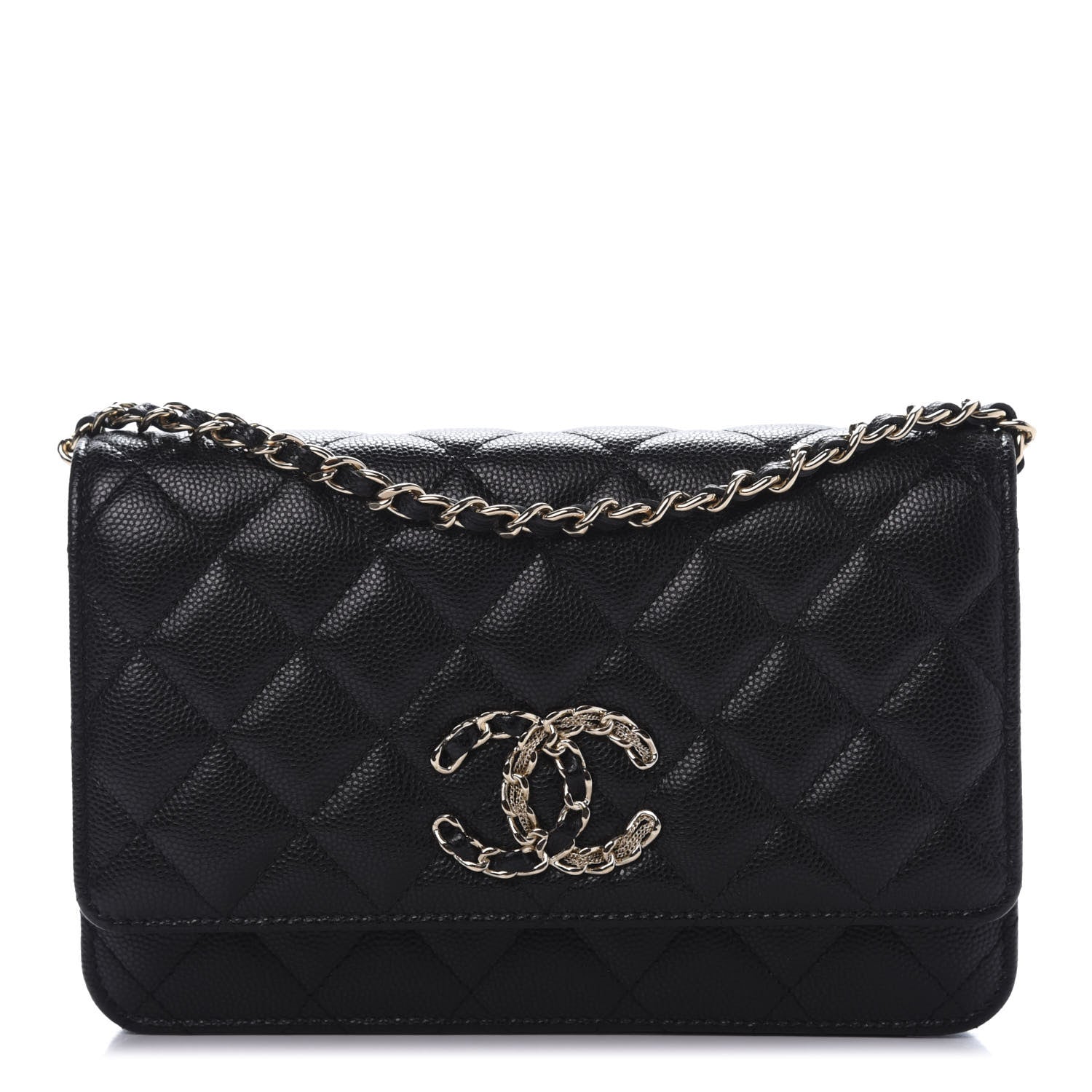 Chanel Caviar Quilted French New Wave Chain CC Wallet On Chain WOC Black 1 of 11