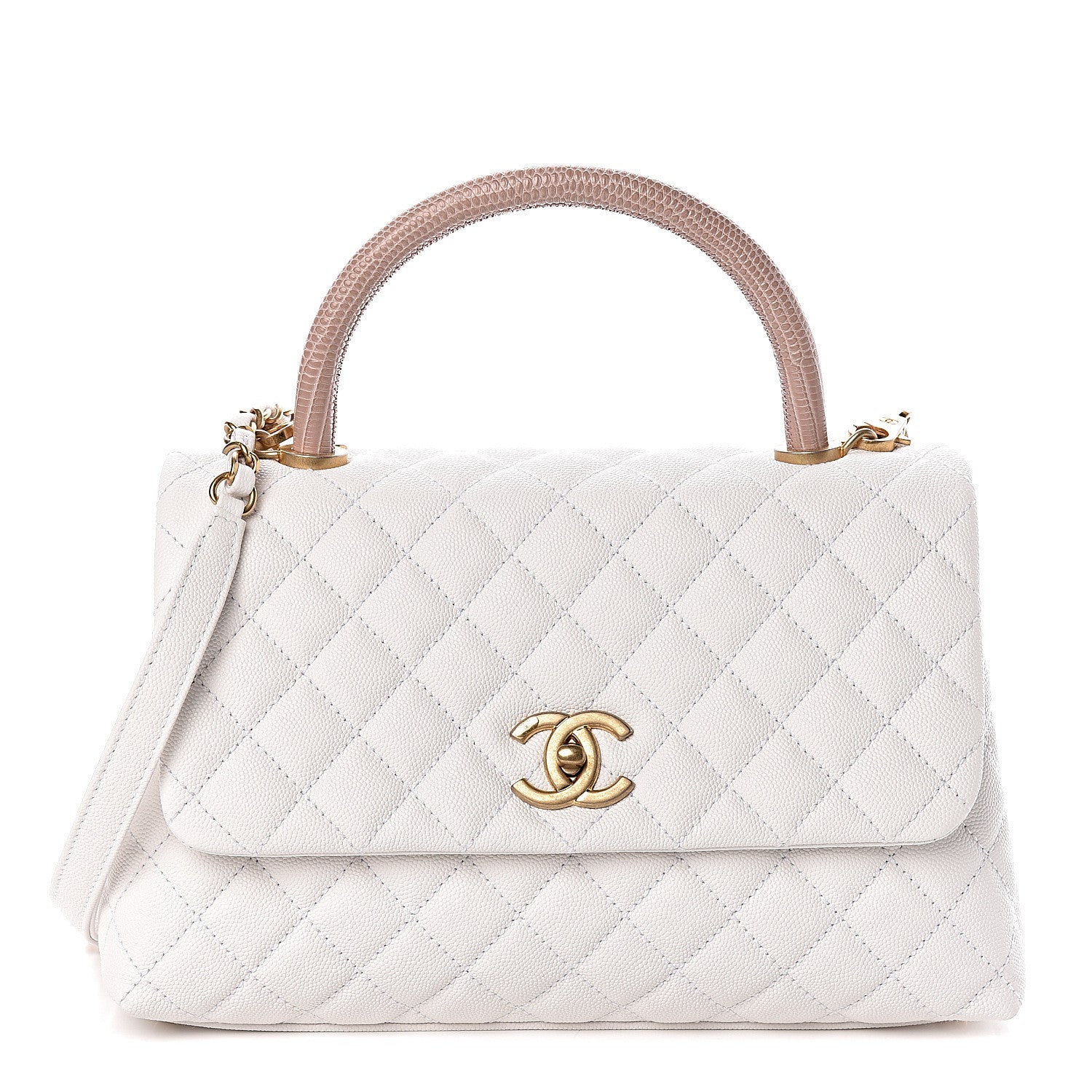 Chanel Caviar Lizard Quilted Small Coco Handle Flap White Beige 1 of 12