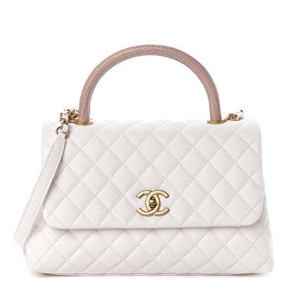Chanel Caviar Lizard Quilted Small Coco Handle Flap White Beige 1 of 12