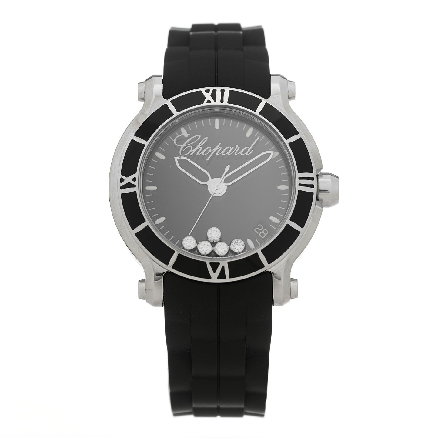 Stainless Steel Rubber 5 Diamond 36mm Happy Sport Quartz Watch Black
