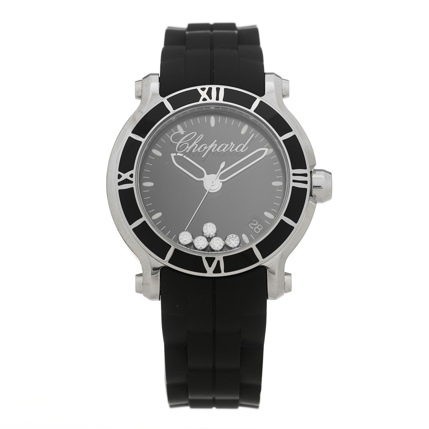 Chopard Stainless Steel Rubber 5 Diamond 36mm Happy Sport Quartz Watch Black 1 of 5