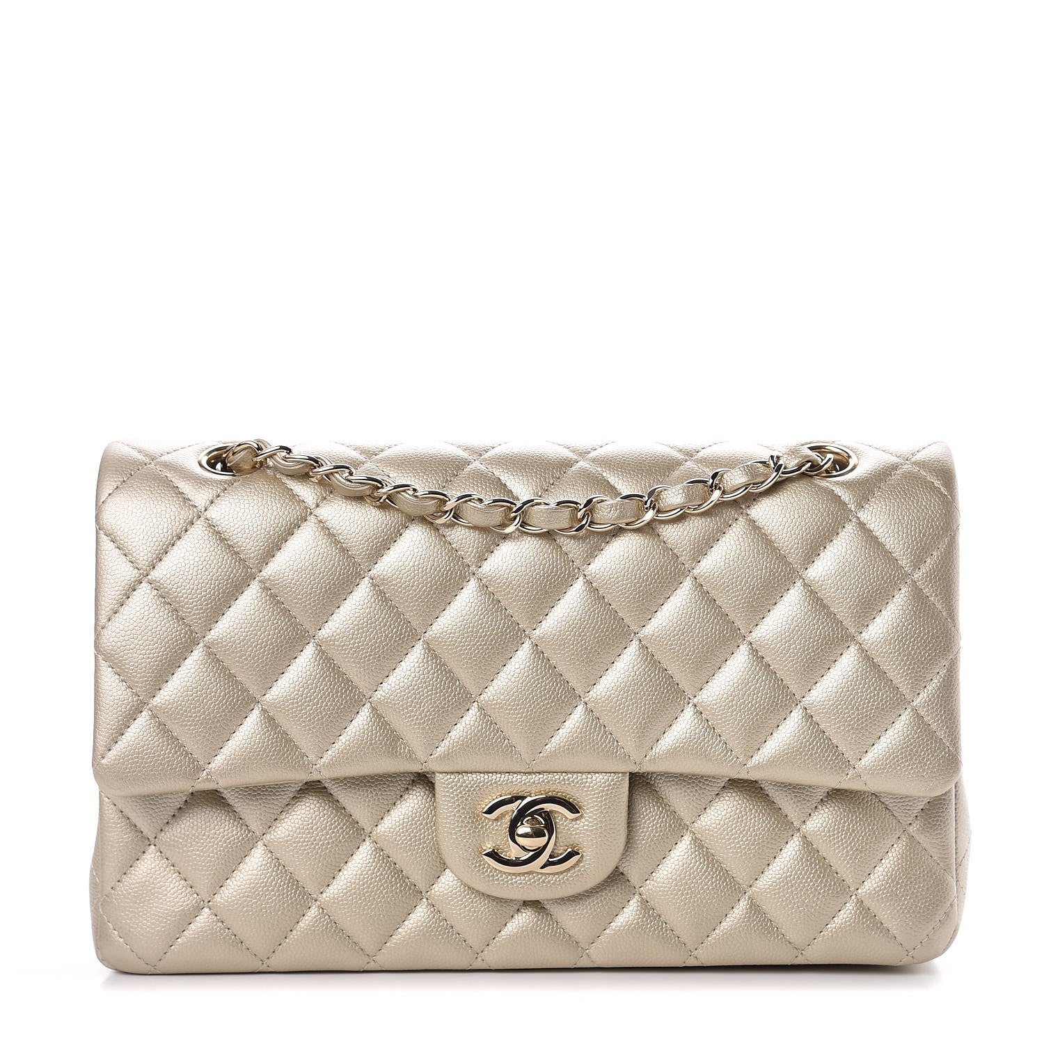 Chanel Metallic Caviar Quilted Medium Double Flap Light Gold 1 of 9