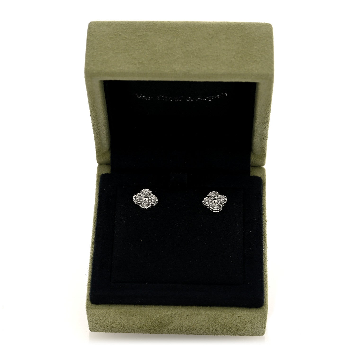 Van Cleef & Arpels 18K White Gold Diamond Sweet Alhambra Earrings 5 of 5