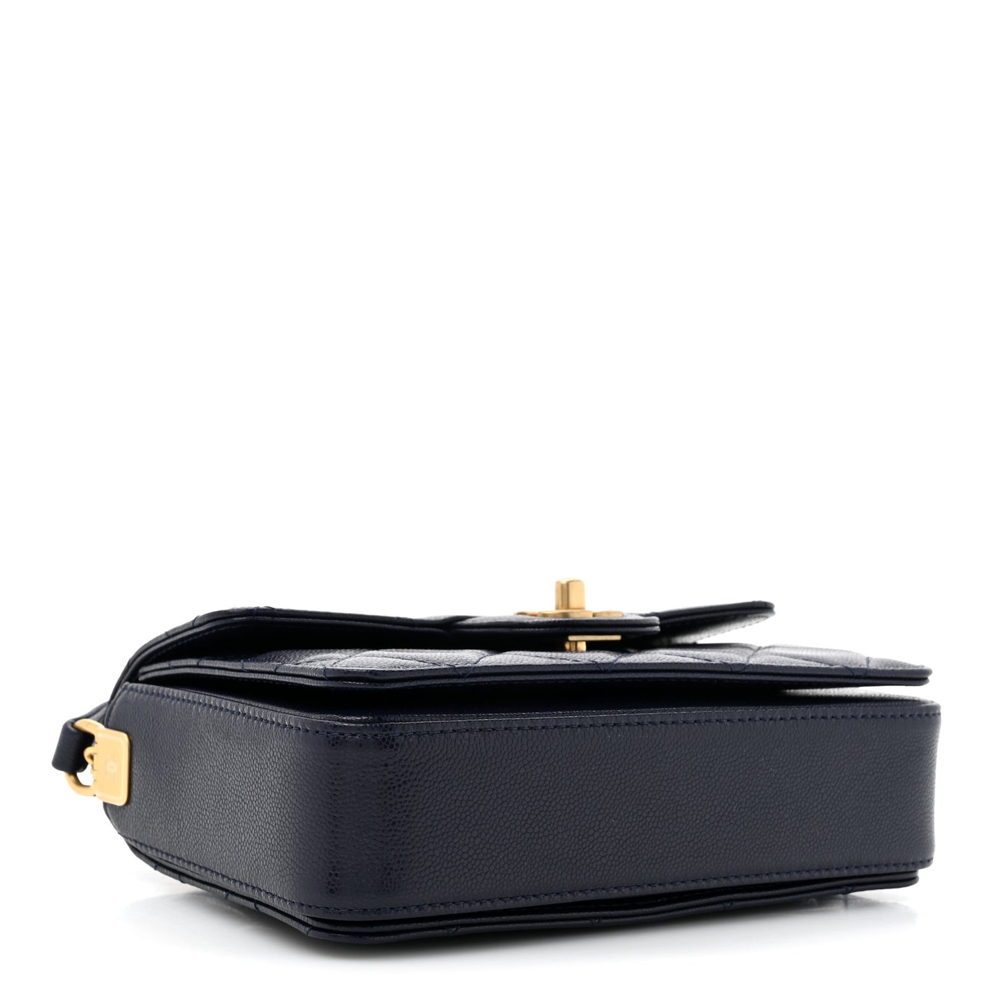 Shiny Caviar Quilted Mini Top Handle Flap Navy Blue