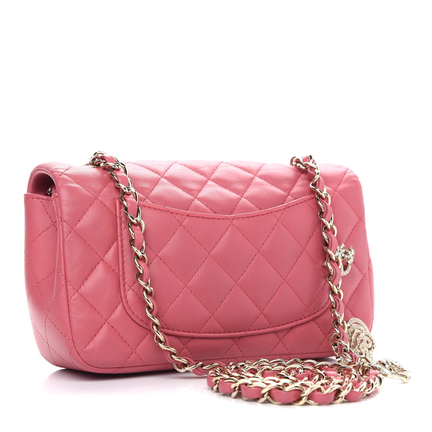 Lambskin Quilted Valentine Charms Mini Rectangular Flap Pink