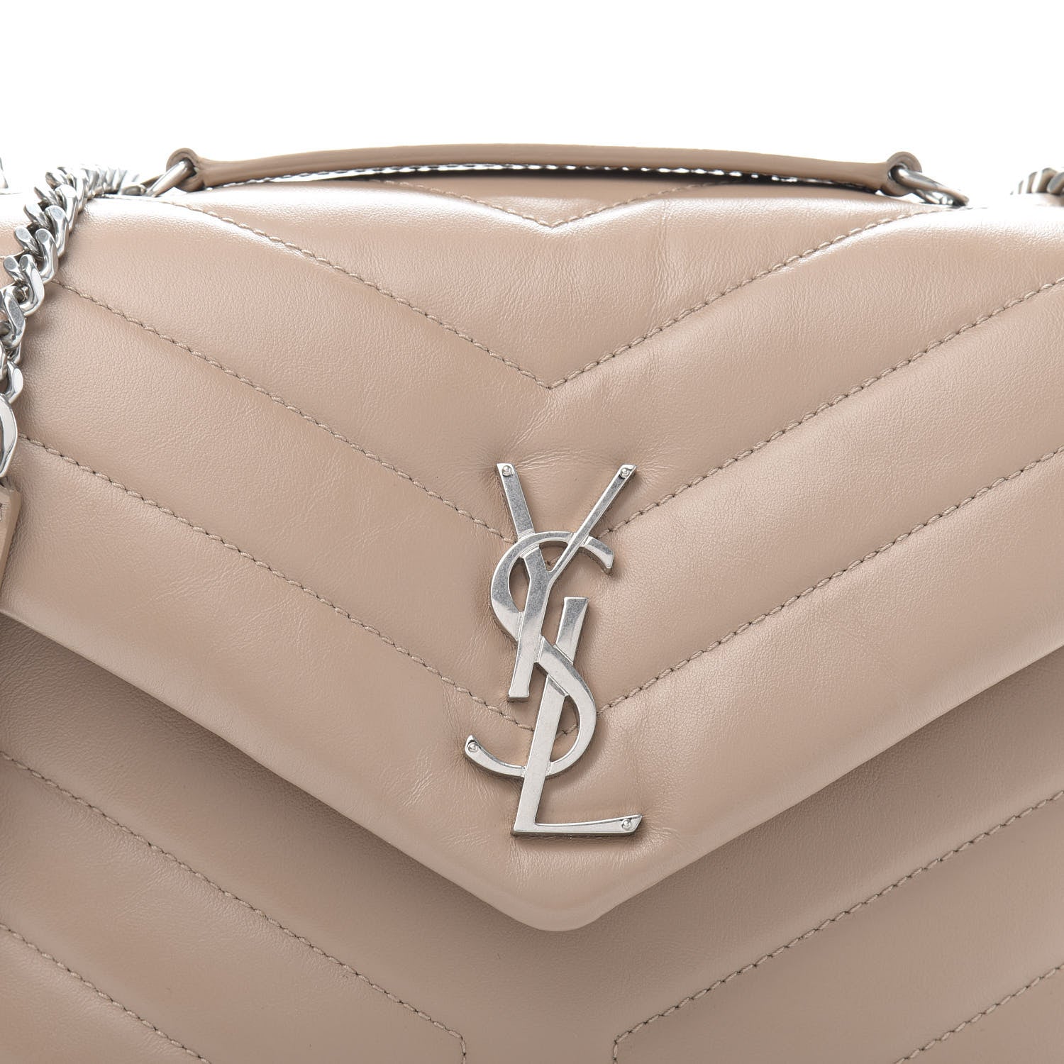 Saint Laurent Calfskin Y Quilted Monogram Small Loulou Chain Satchel Nude Powder 10 of 10