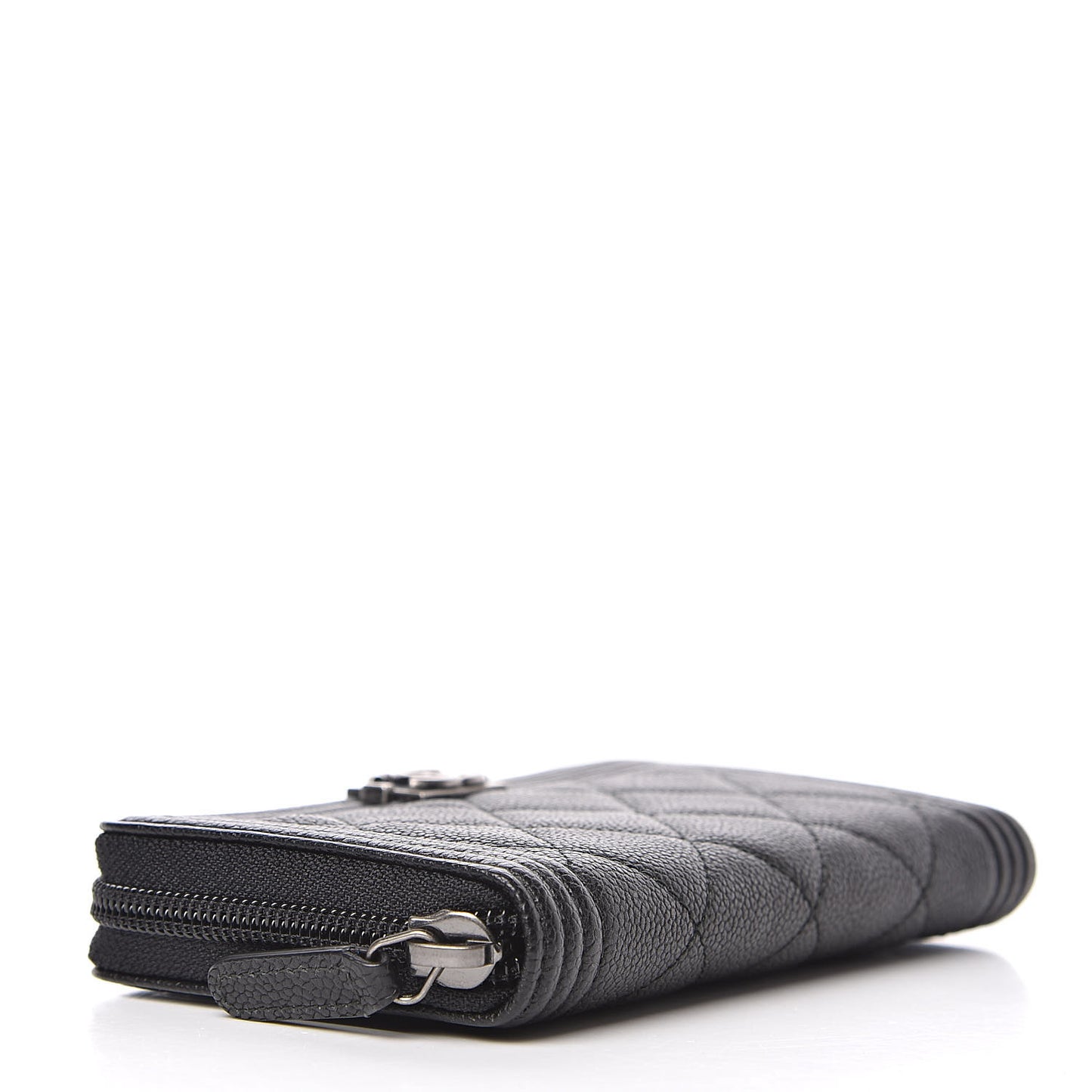Caviar Quilted Small Boy Zip Around Wallet Black