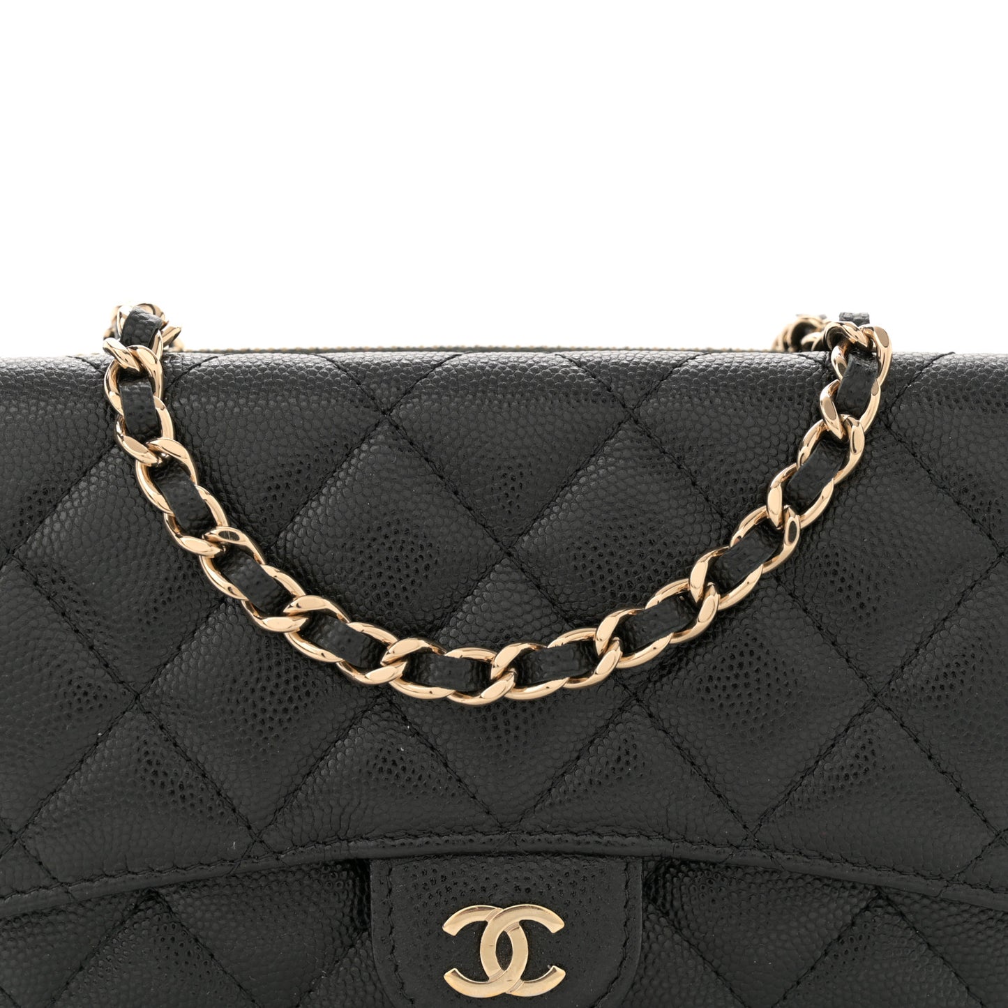 Caviar Quilted Flap Phone Holder With Chain Black