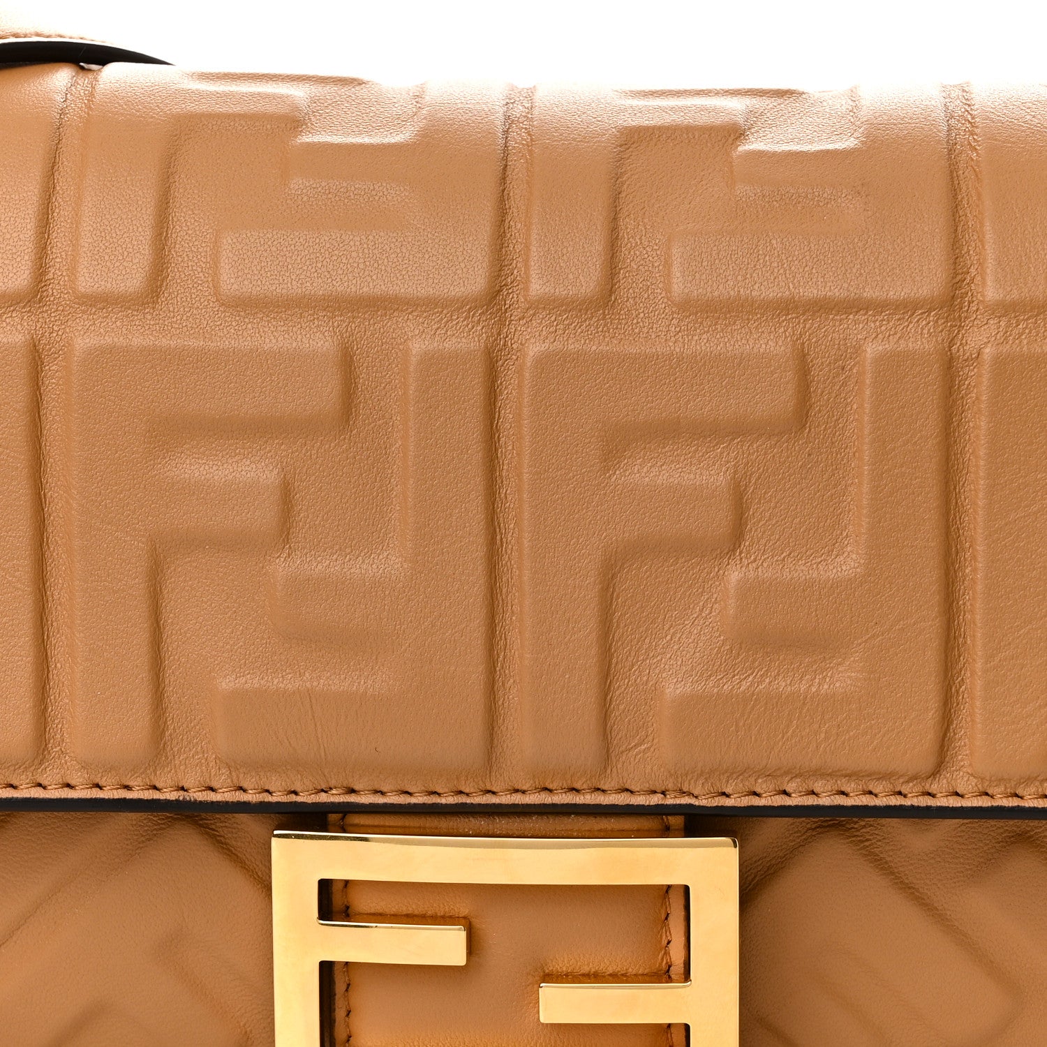Fendi Nappa FF 1974 Embossed Baguette Miele Scuro 8 of 11