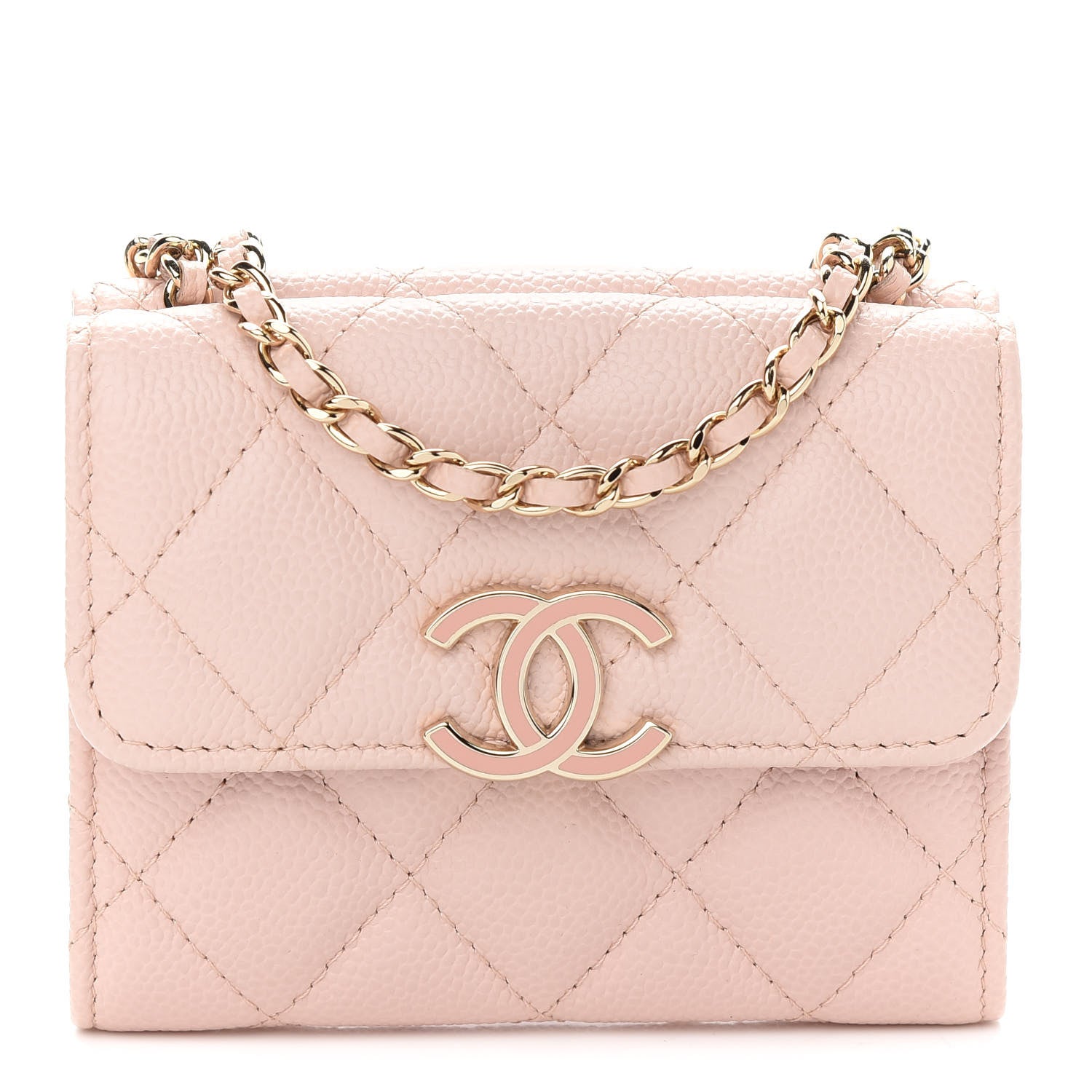 Chanel Caviar Quilted Card Holder On Chain Light Pink 1 of 10
