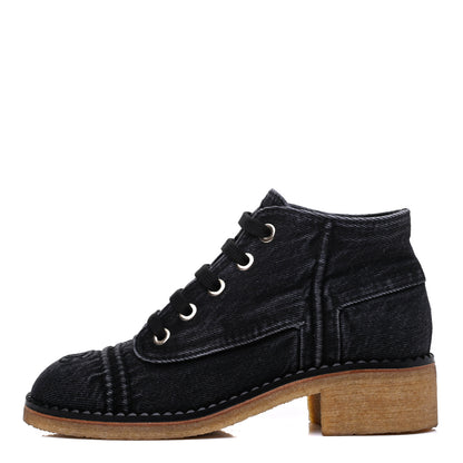 Chanel Denim Lace Up Boots 37.5 Grey 1 of 10