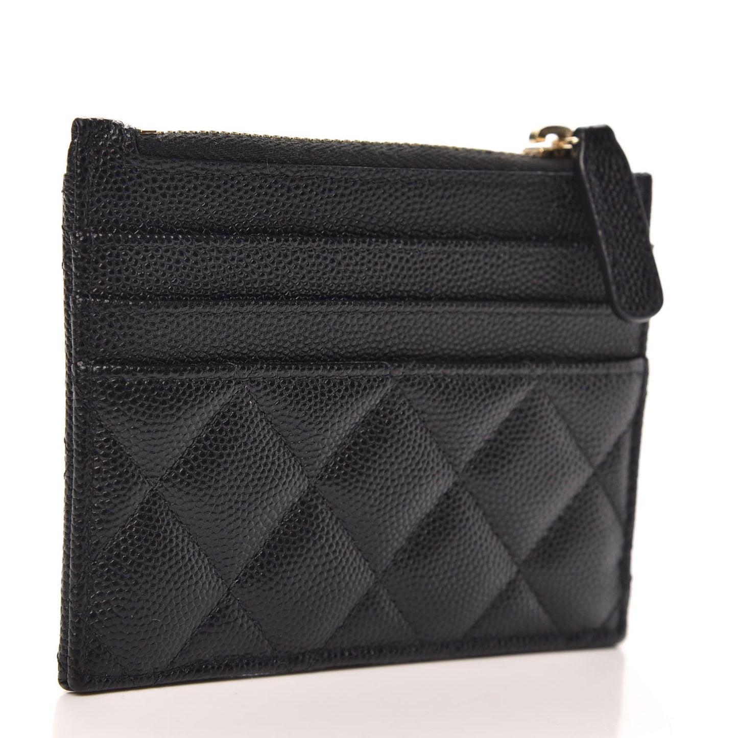 Caviar Quilted CC Zip Card Holder Black