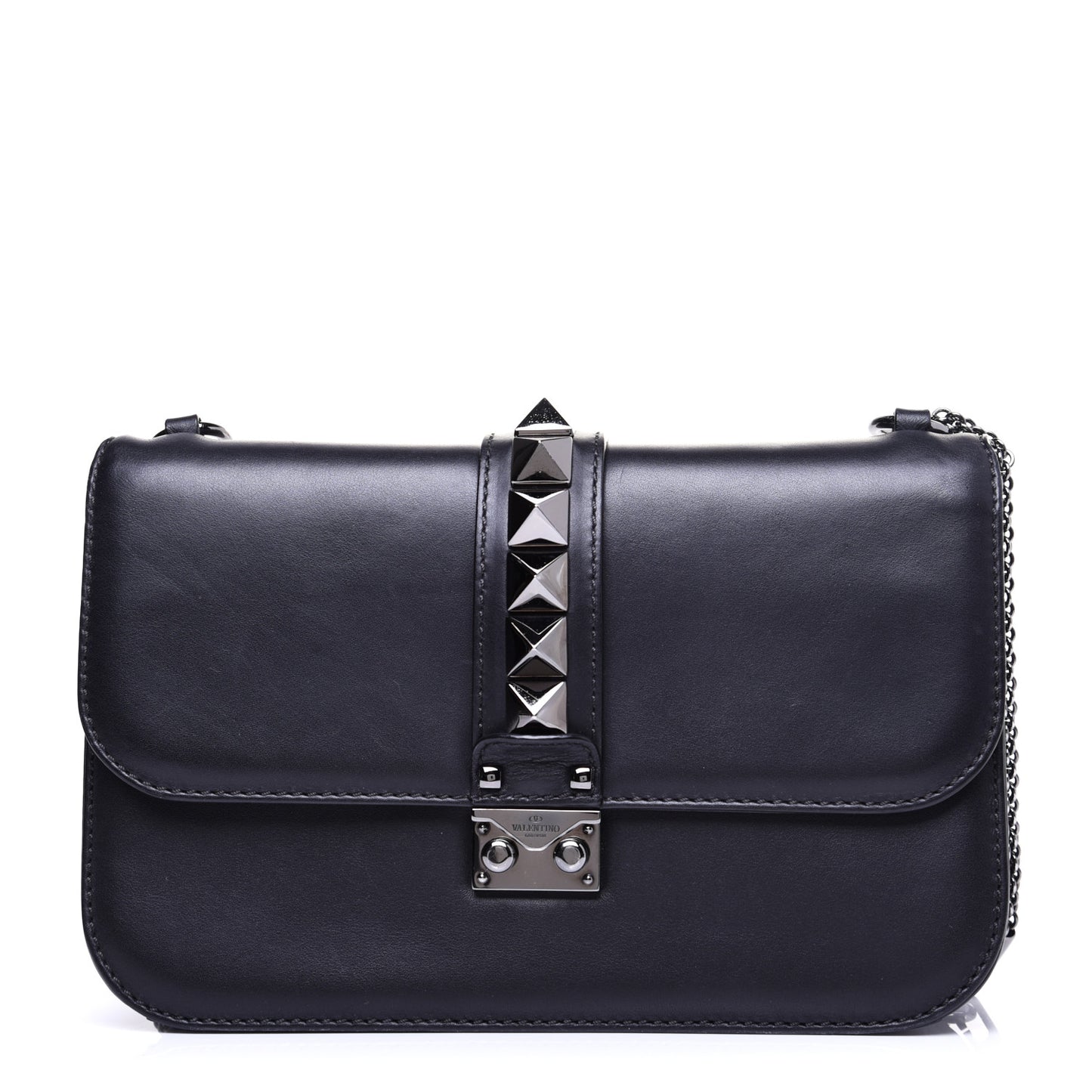 Vitello Medium Glam Lock Rockstud Flap Black