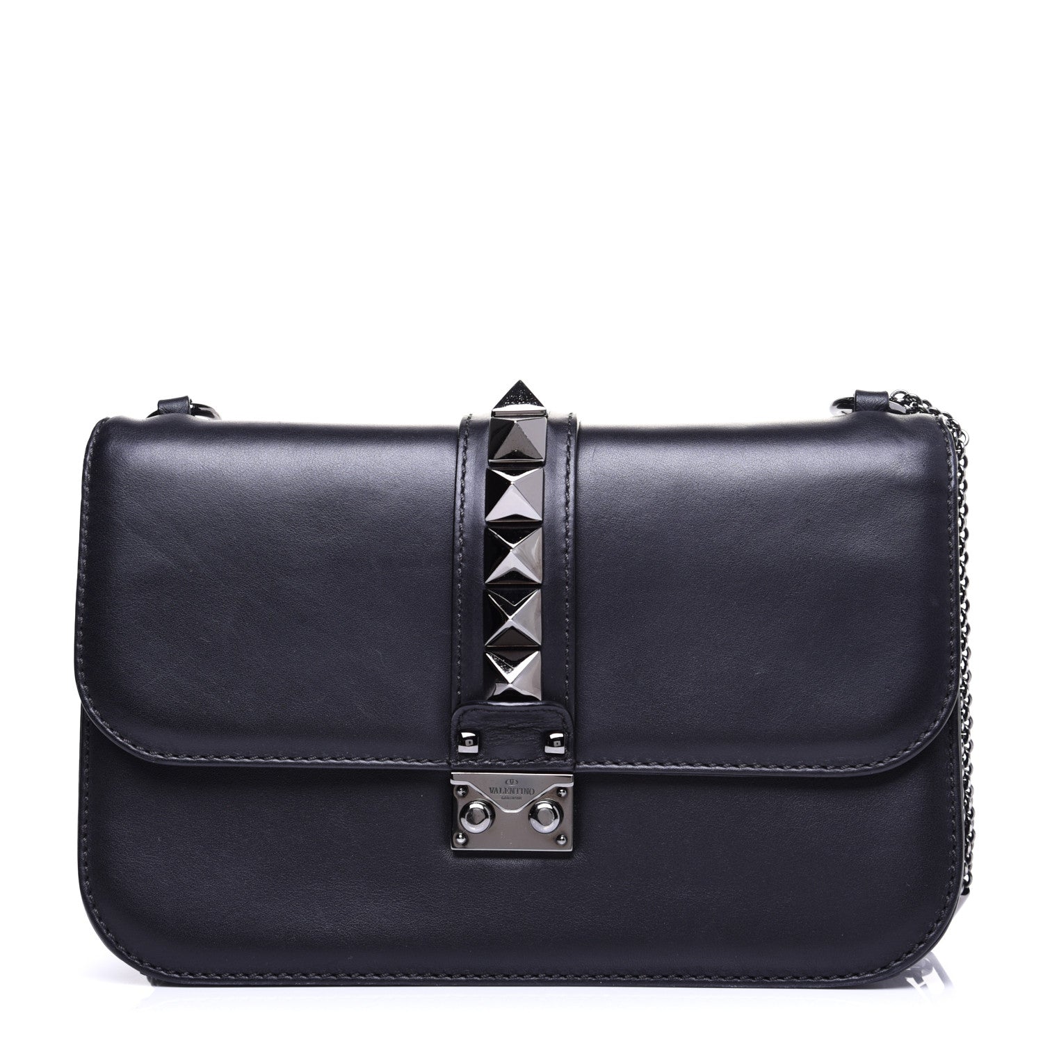 Valentino Garavani Vitello Medium Glam Lock Rockstud Flap Black 1 of 11