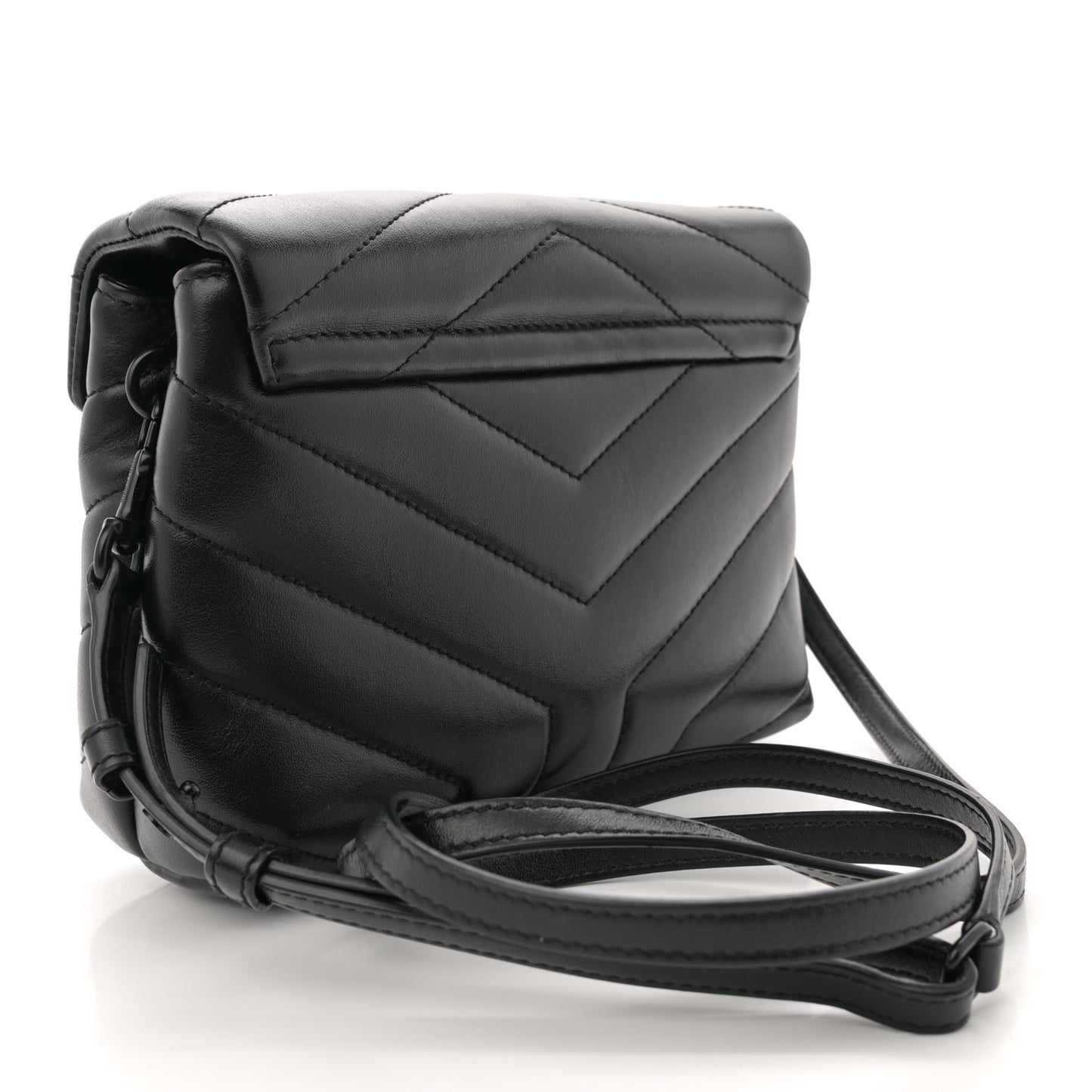 Calfskin Y Quilted Monogram Monochrome Toy Loulou Crossbody Bag Black