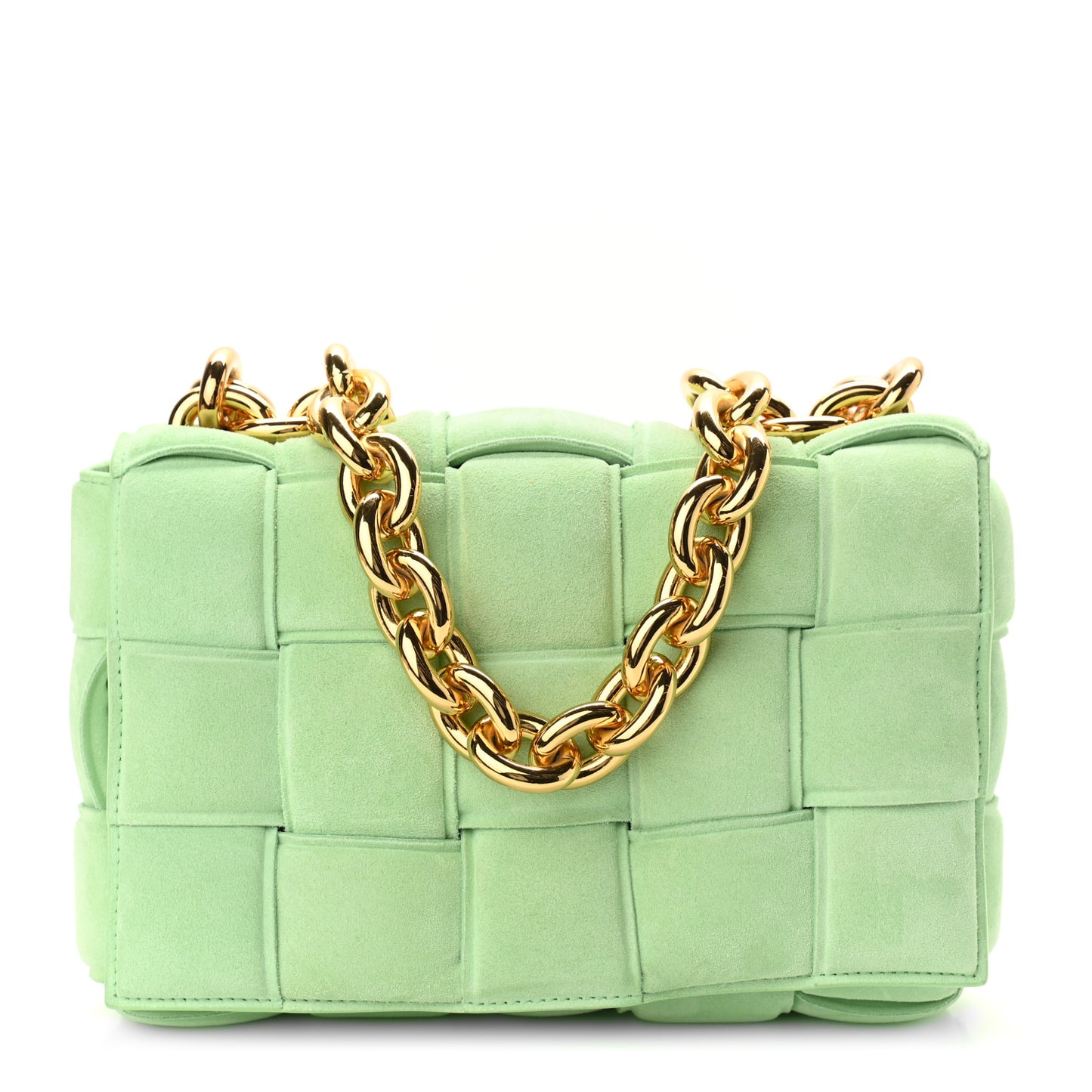 Suede Maxi Intrecciato Padded Chain Cassette Crossbody Bag Wasabi