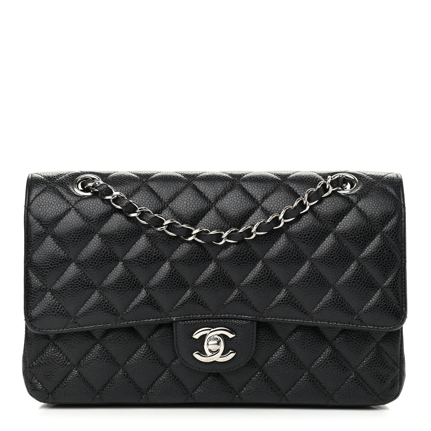 Caviar Quilted Medium Double Flap Black