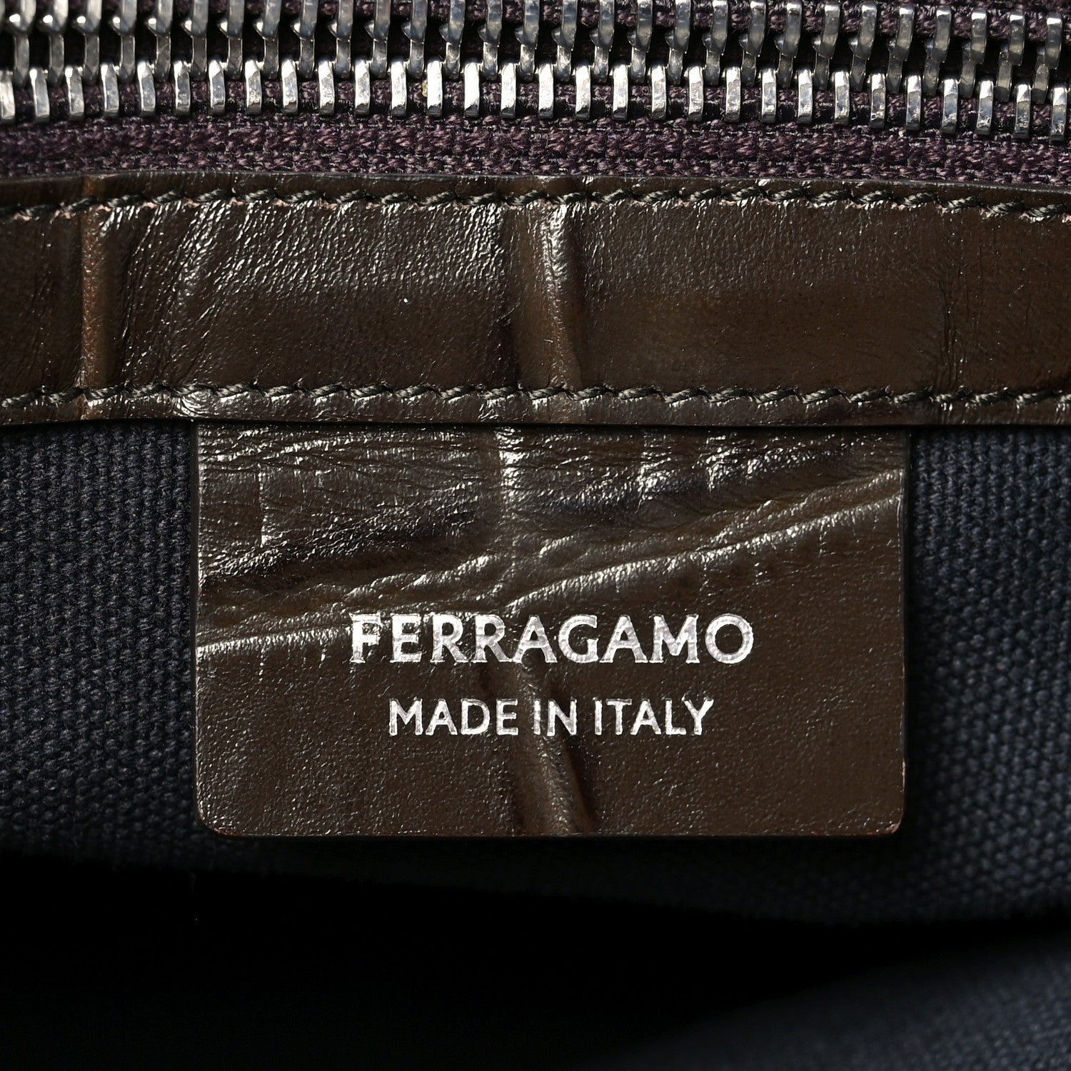 Salvatore Ferragamo Calfskin Crocodile Embossed Large Star Tote Brown 5 of 8