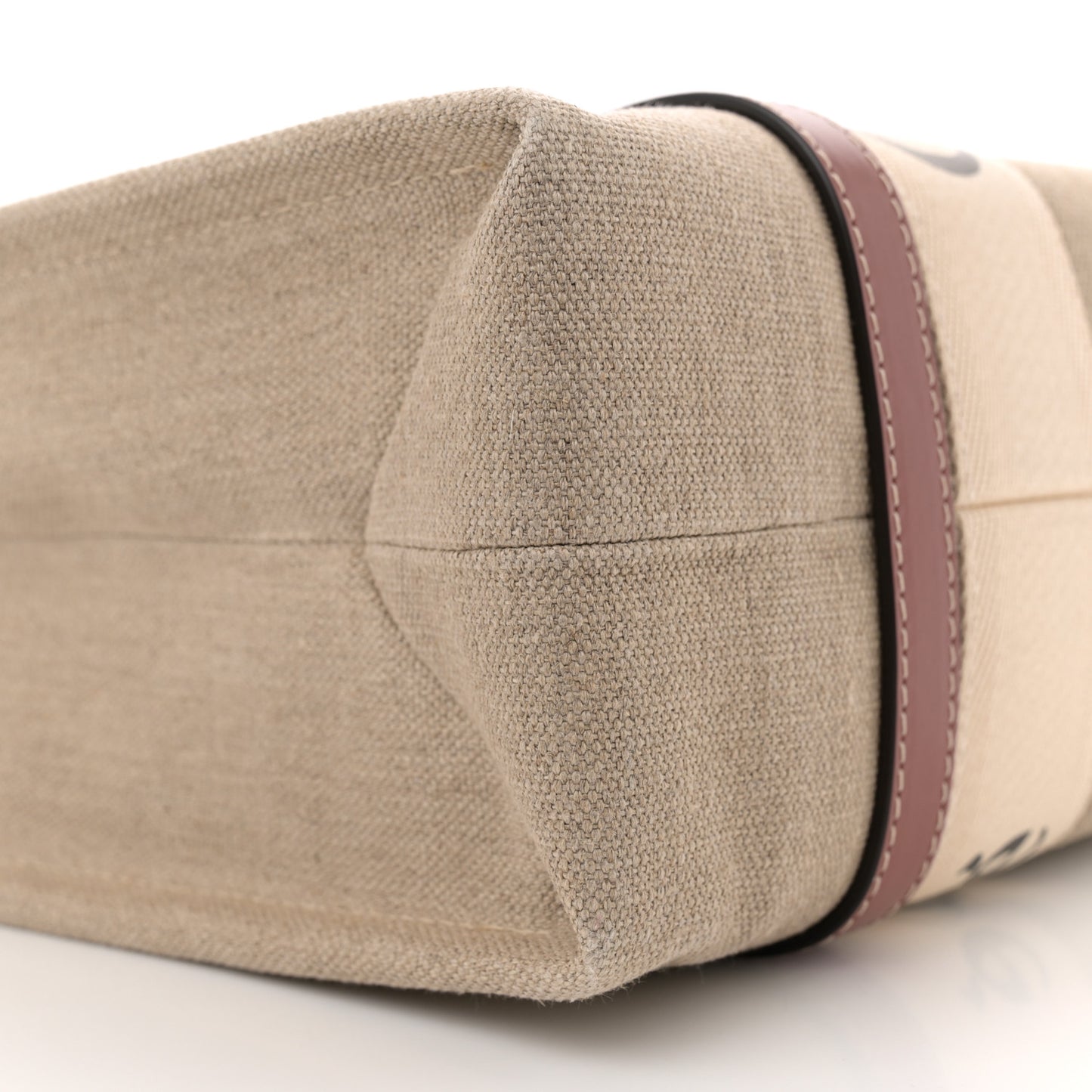 Linen Calfskin Medium Woody Ribbon Tote White Brown