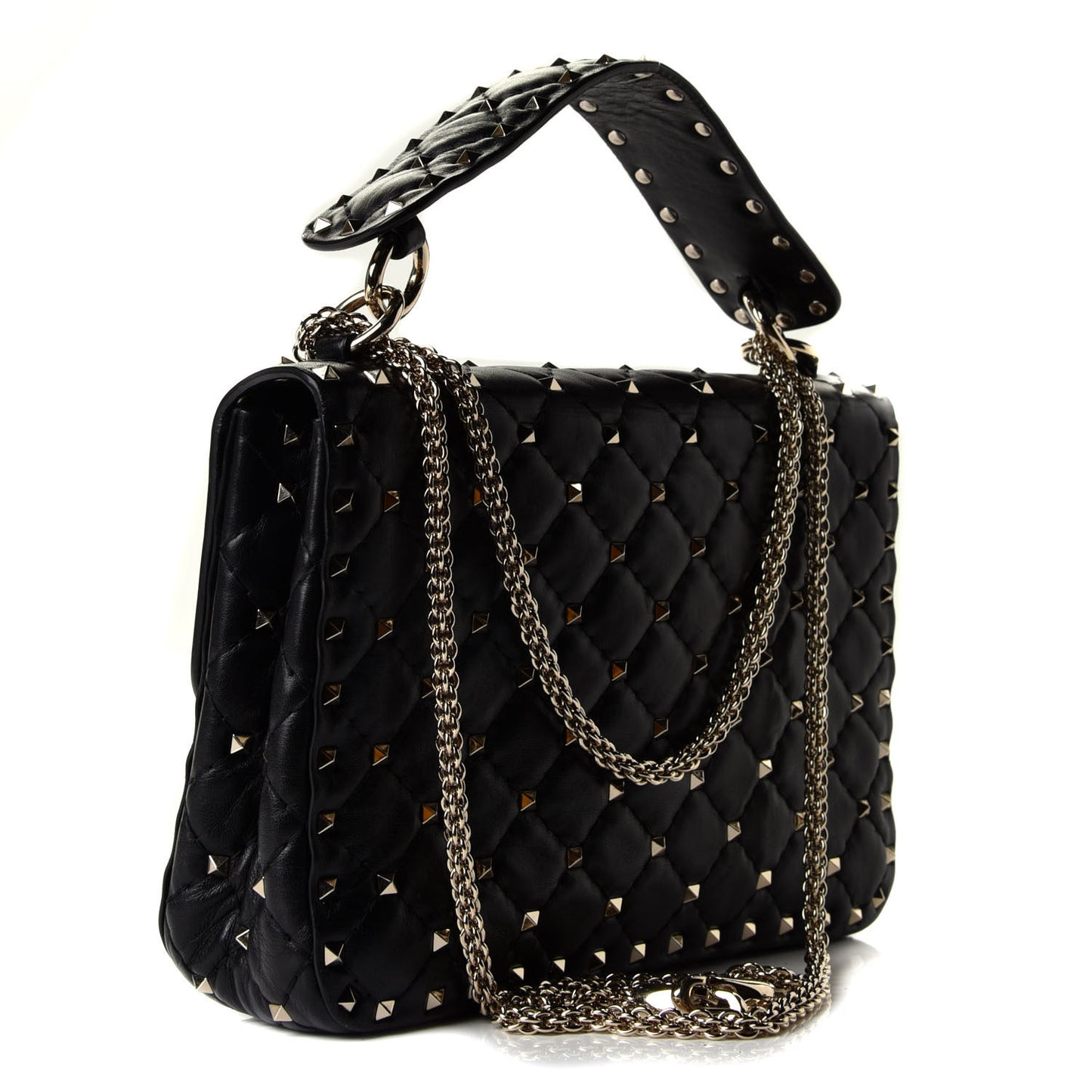 Lambskin Medium Rockstud Spike Shoulder Bag Black