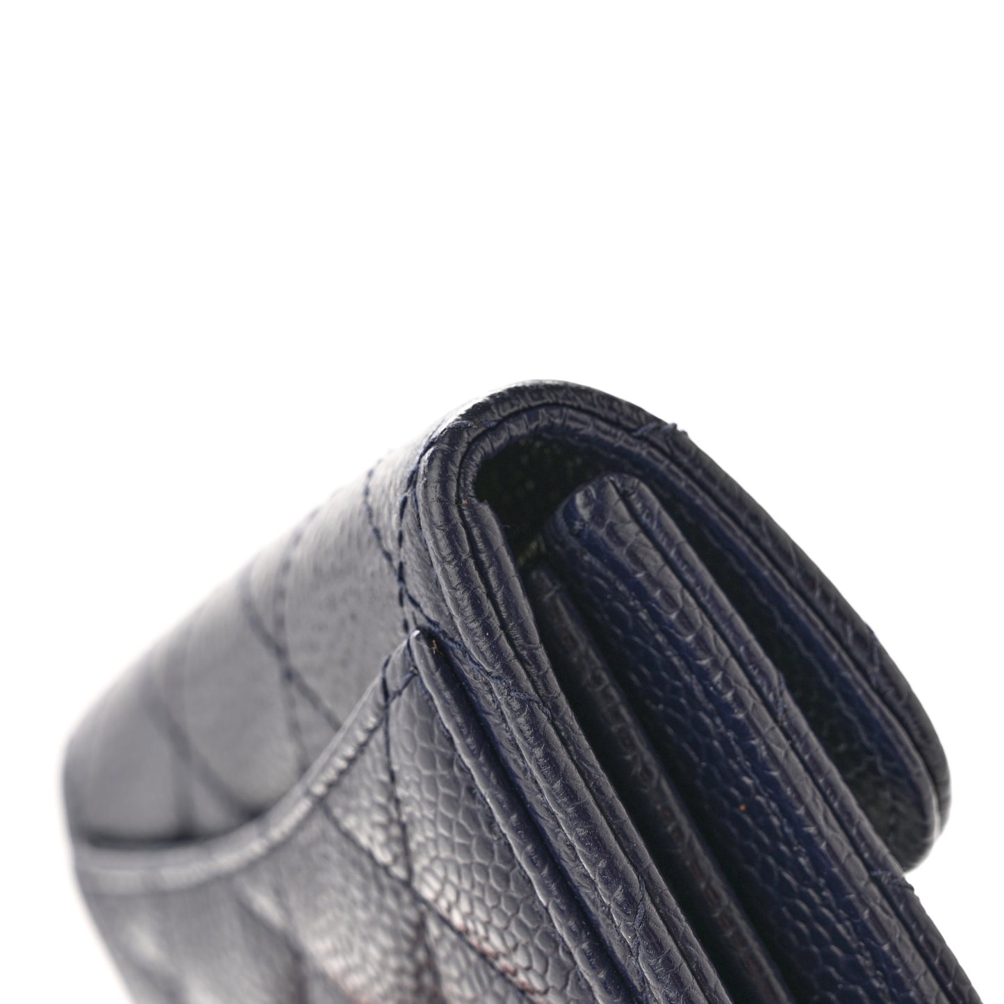 Caviar Quilted Flap Card Holder Wallet Navy