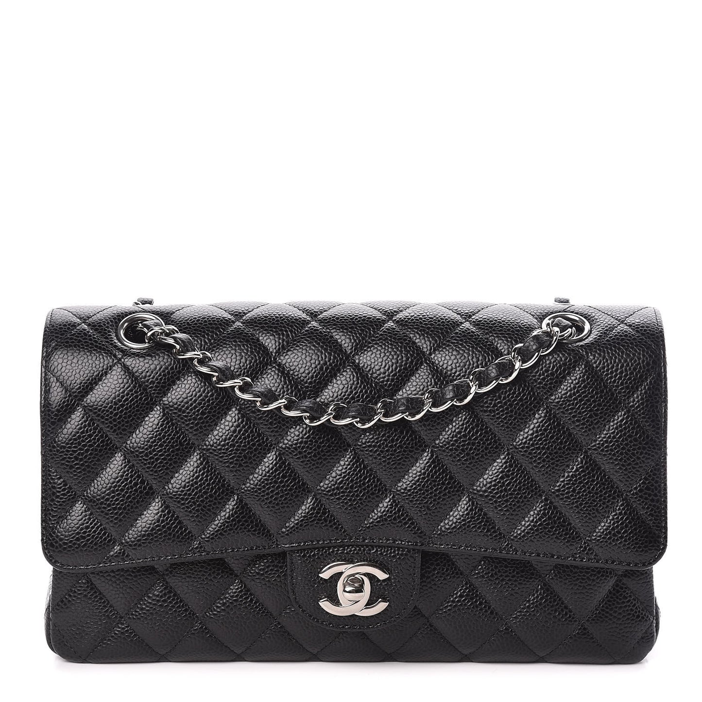 Caviar Quilted Medium Double Flap Black