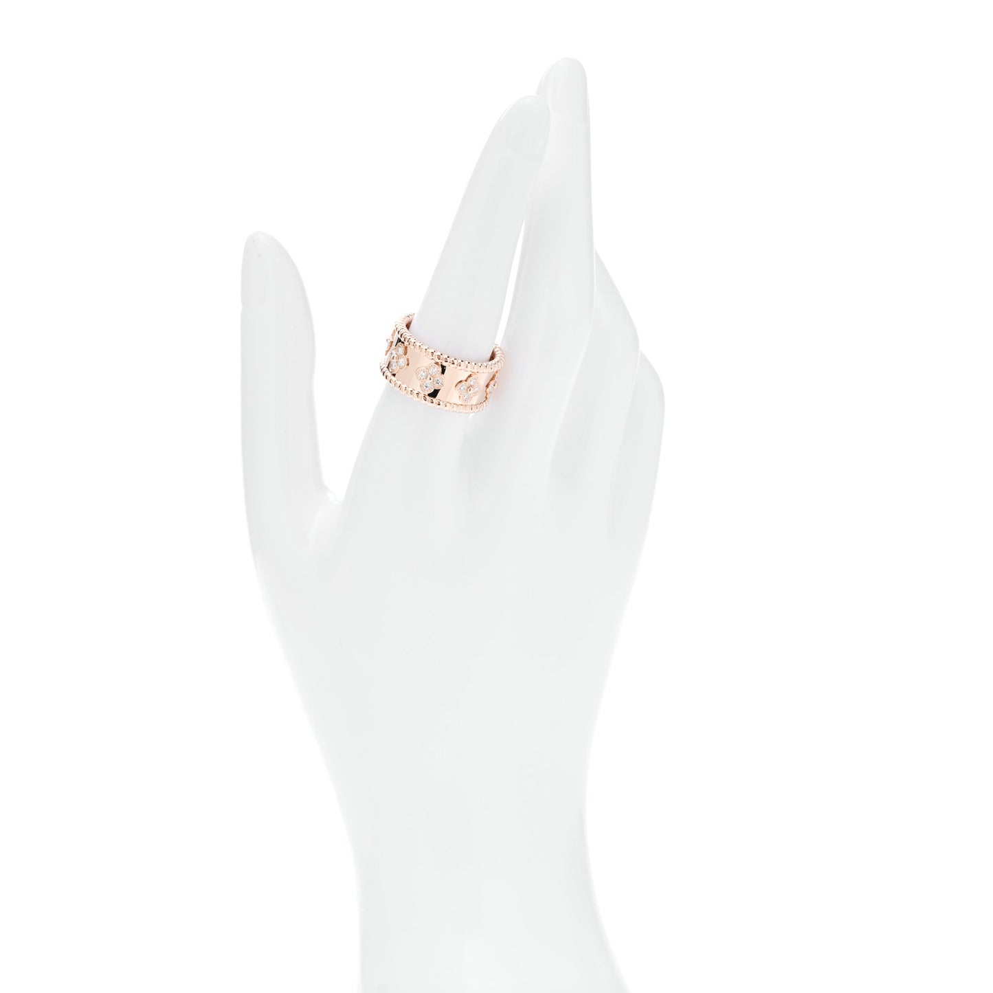 18K Rose Gold Diamond Medium Perlee Clovers Ring 56 7.75