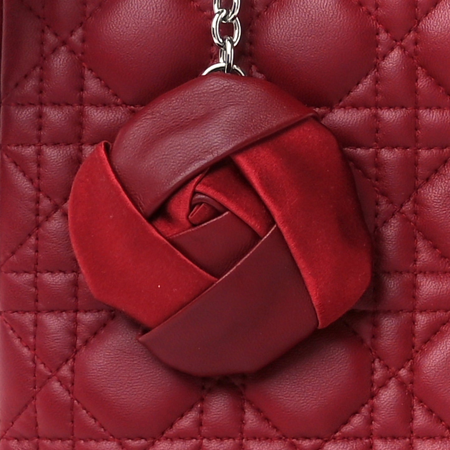 Lambskin Cannage Bow Medium Lady Dior Burgundy