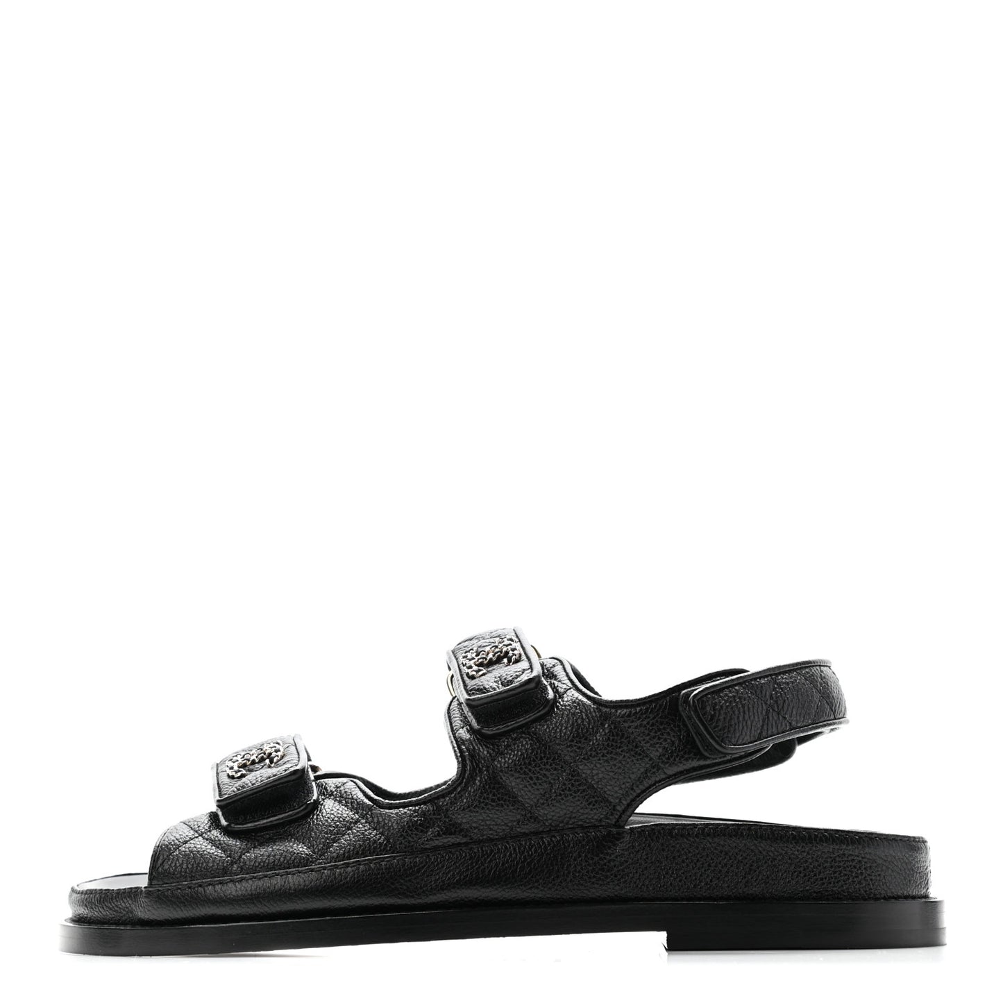 Grained Calfskin Velcro Dad Sandals 38 Black