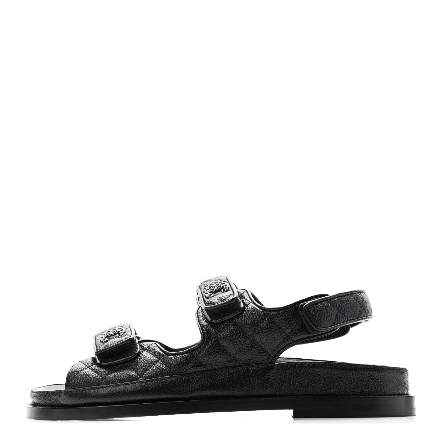 Chanel Grained Calfskin Velcro Dad Sandals 38 Black 1 of 9