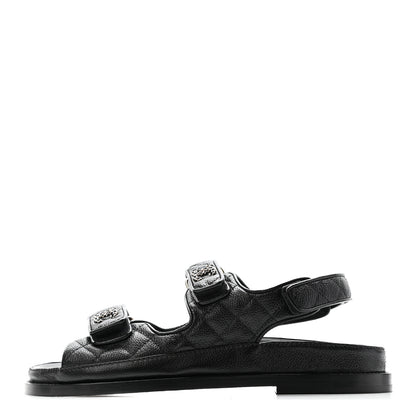 Chanel Grained Calfskin Velcro Dad Sandals 38 Black 1 of 9