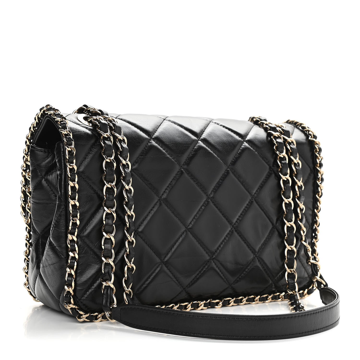Chanel Crumpled Calfskin Medium Chain All Over Flap Black 2 of 14