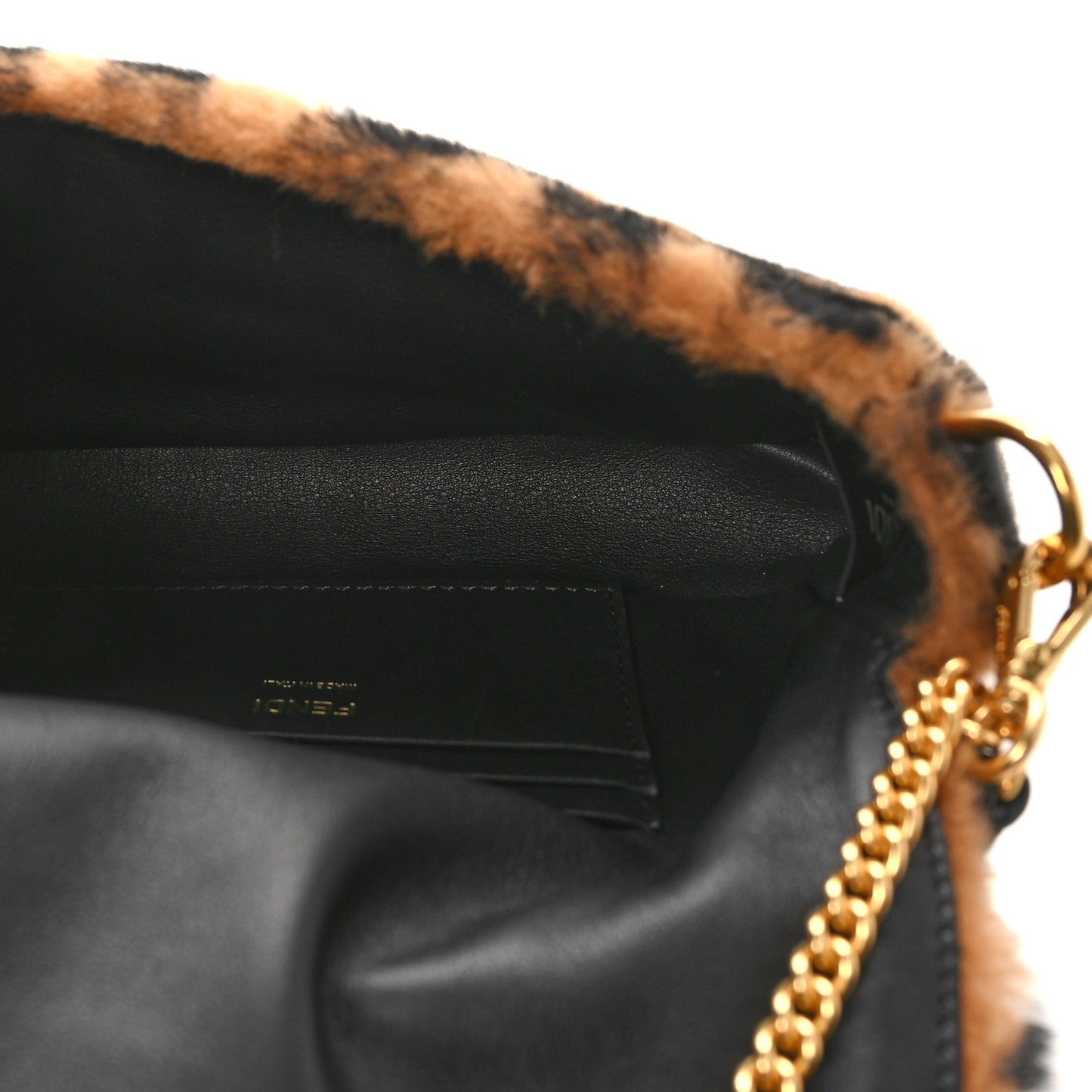 Shearling Vitello Dolce Macro FF 1974 Mini Baguette Tobacco Black