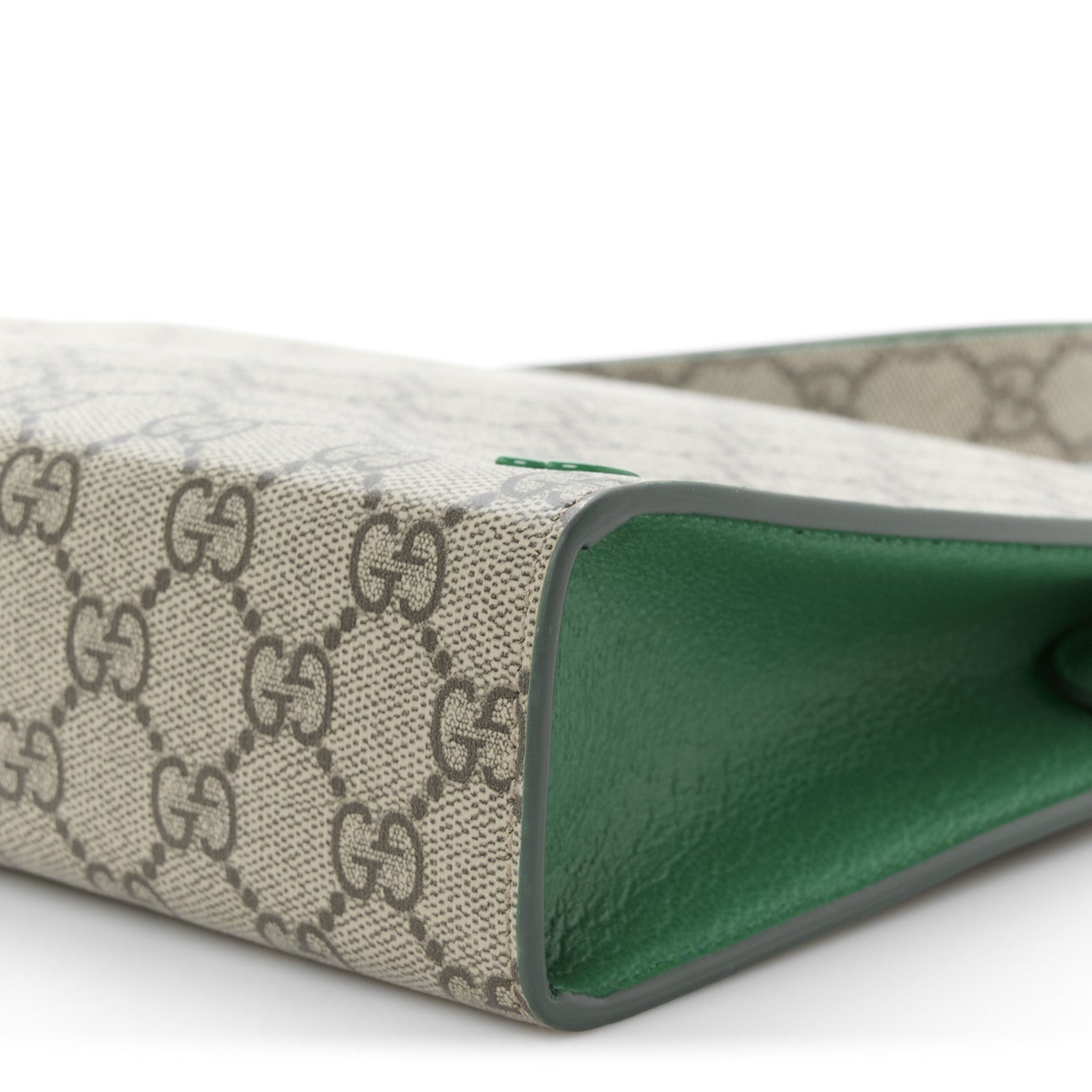Gucci GG Supreme Monogram Bi-Color Small Zip Wristlet Pouch Beige Ebony Green 10 of 11
