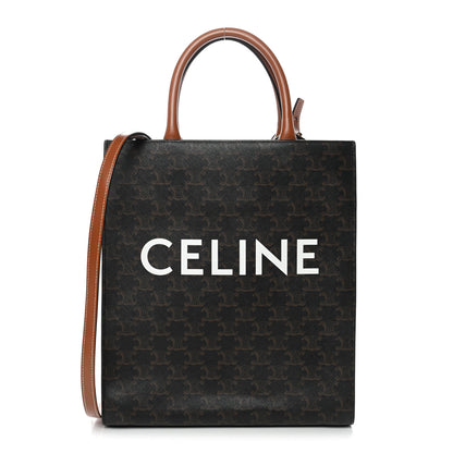 Celine Triomphe Canvas Calfskin Small Vertical Cabas Tan 1 of 11