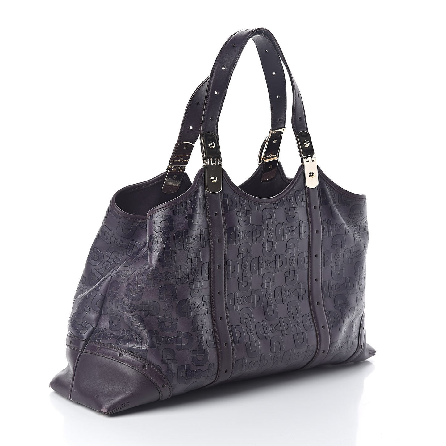 Calfskin Horsebit Embossed Large Glam Shoulder Bag Purple