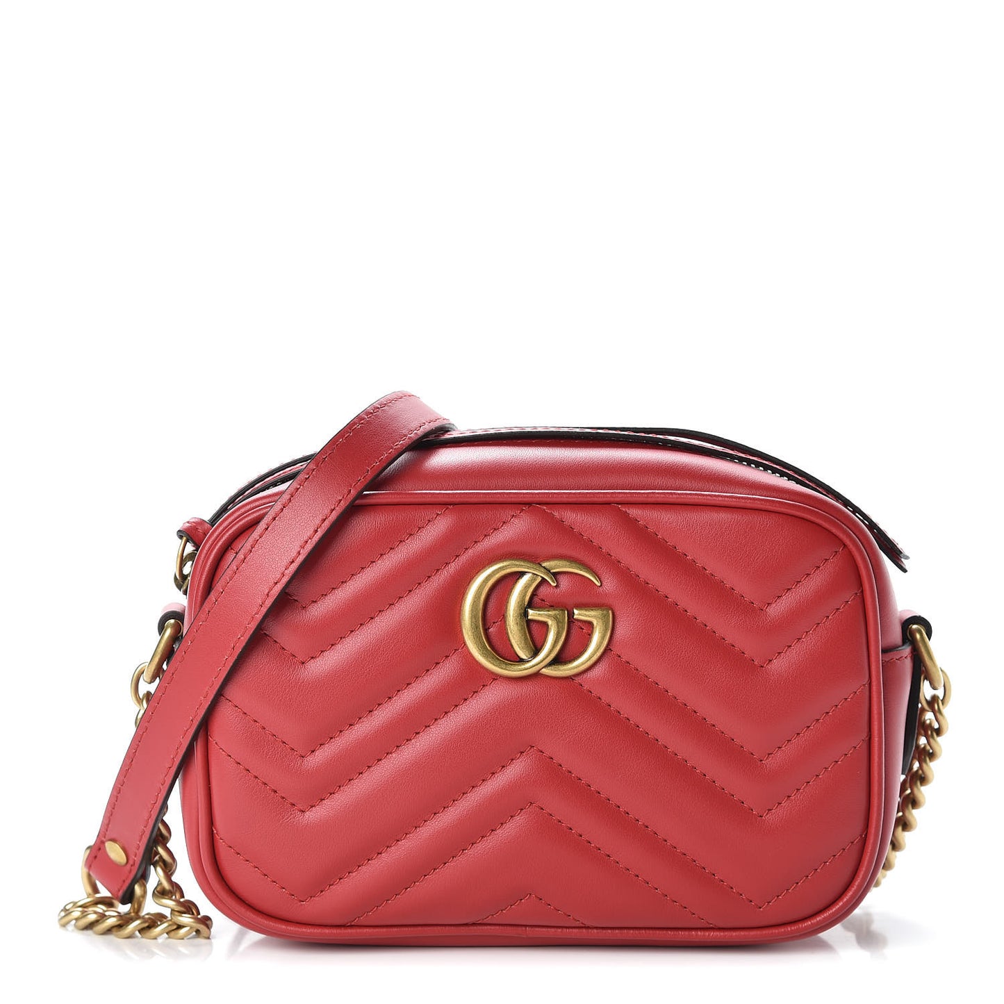 Calfskin Matelasse Mini GG Marmont Chain Shoulder Bag Hibiscus Red