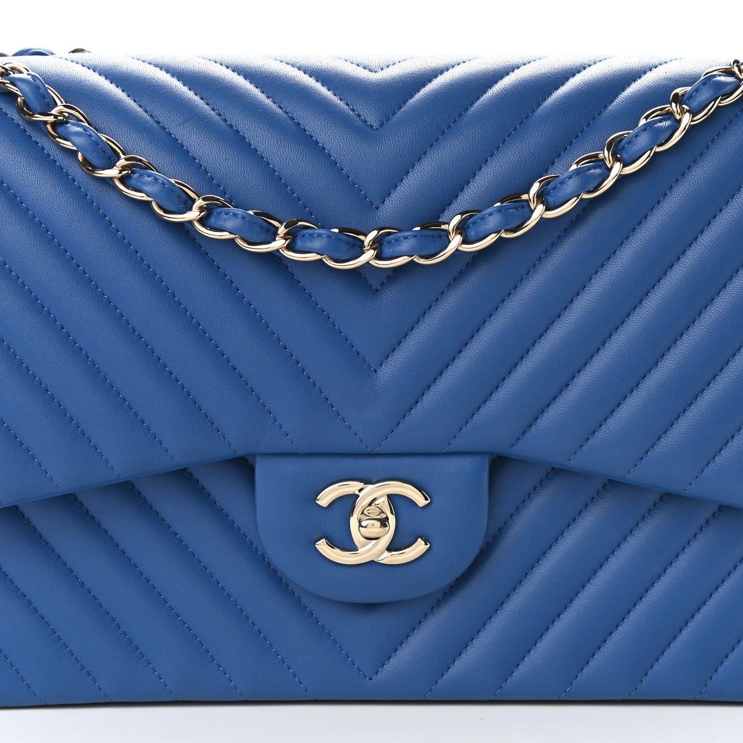 Lambskin Chevron Quilted Jumbo Double Flap Blue
