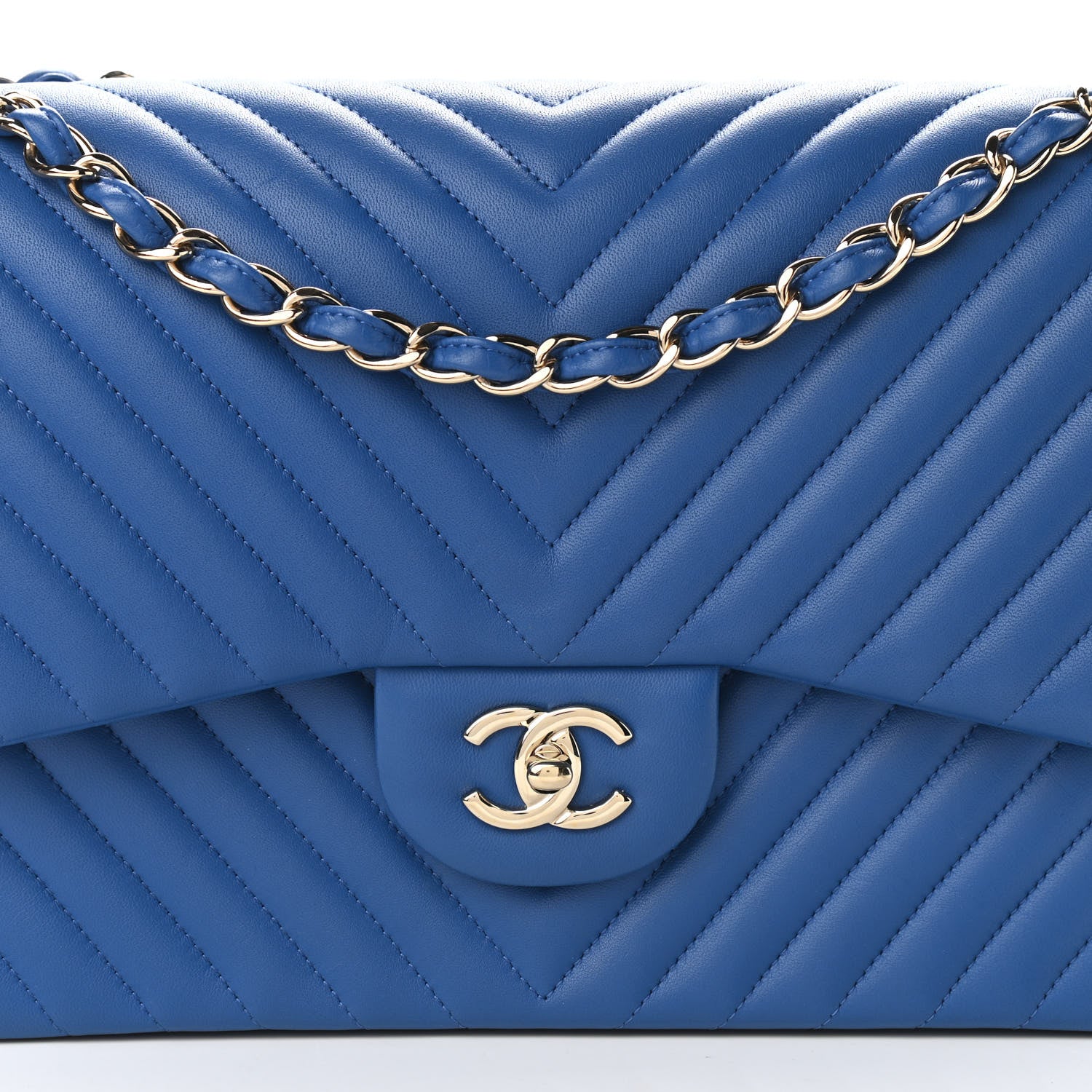 Chanel Lambskin Chevron Quilted Jumbo Double Flap Blue 8 of 10