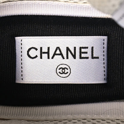 Chanel Fabric Laminated Calfskin Stretch CC Womens Sneakers 38 White Gold Silver 8 of 9