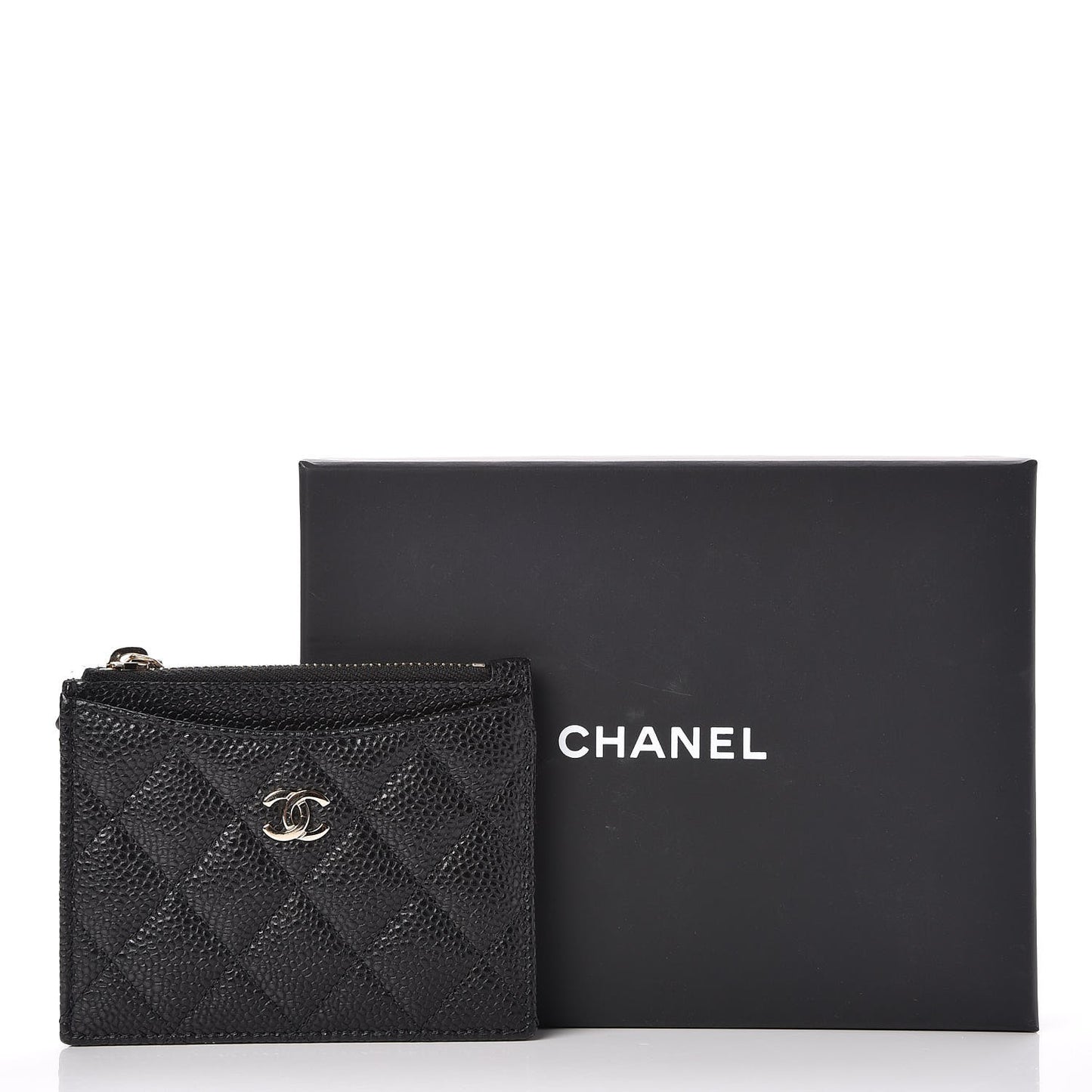 Caviar Quilted CC Zip Card Holder Black