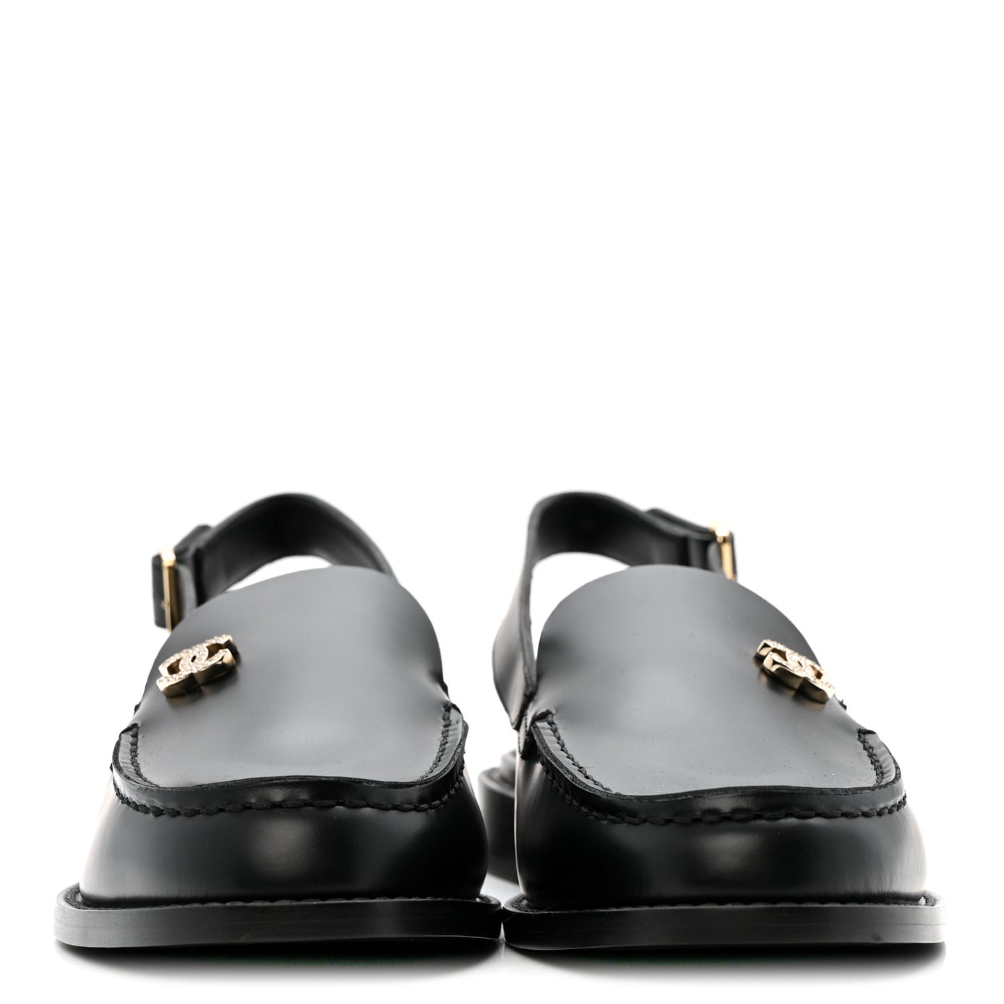 Calfskin Crystal CC Slingback Flats 39 Black