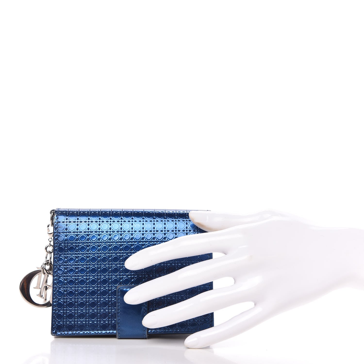 Christian Dior Metallic Patent Micro-Cannage Lady Dior Eden Wallet Blue 2 of 9