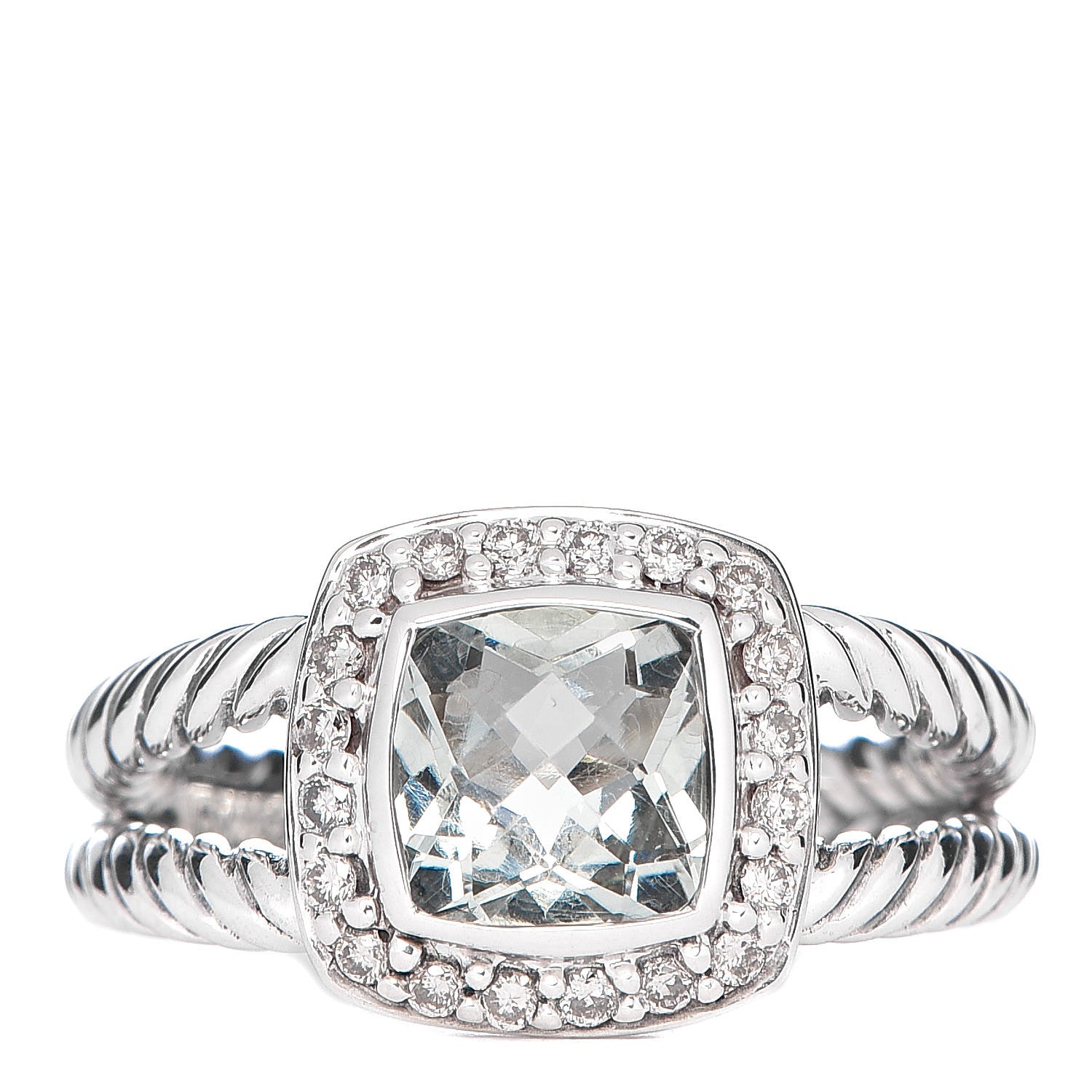 David Yurman Sterling Silver Diamond Prasiolite 7mm Petite Albion Ring 52 6 1 of 5