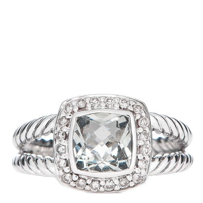 David Yurman Sterling Silver Diamond Prasiolite 7mm Petite Albion Ring 52 6 1 of 5
