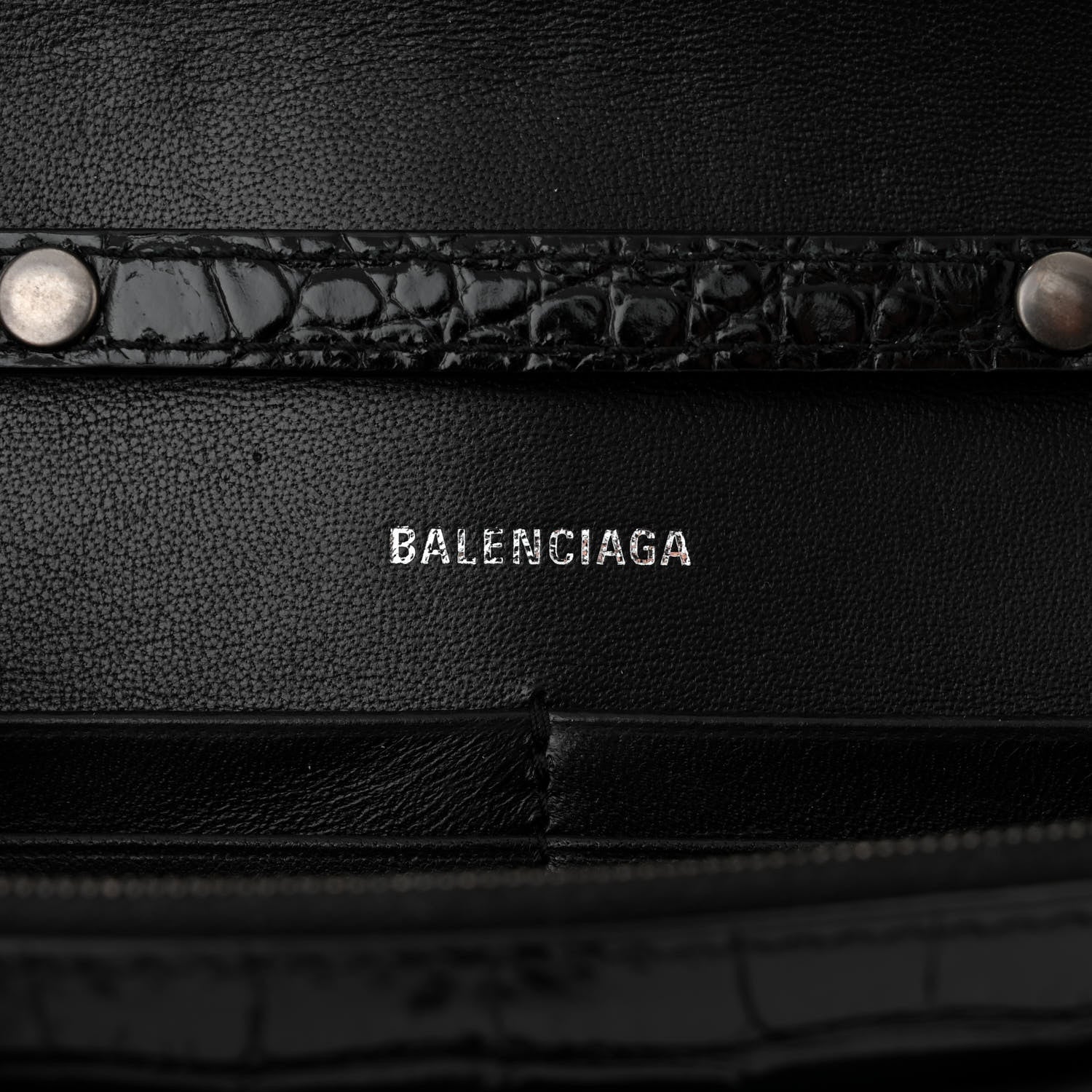 Balenciaga Shiny Calfskin Monochrome Crocodile Embossed Hourglass Chain Bag Black 6 of 9