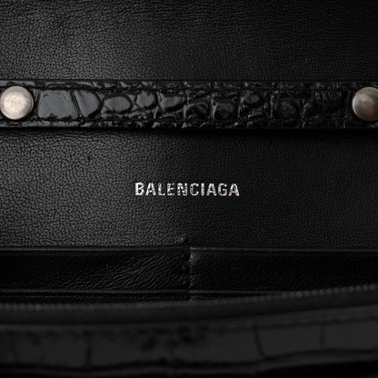 Balenciaga Shiny Calfskin Monochrome Crocodile Embossed Hourglass Chain Bag Black 6 of 9
