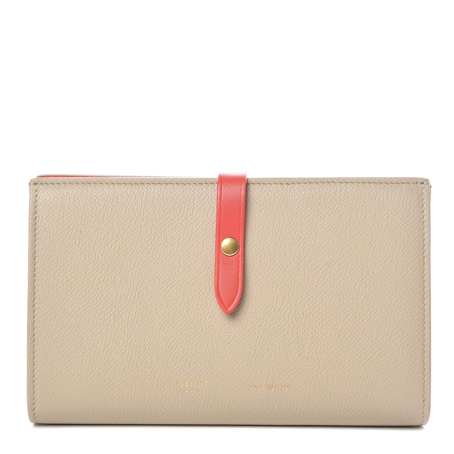 Grained Calfskin Large Multifunction Strap Wallet Pop Red Chalk