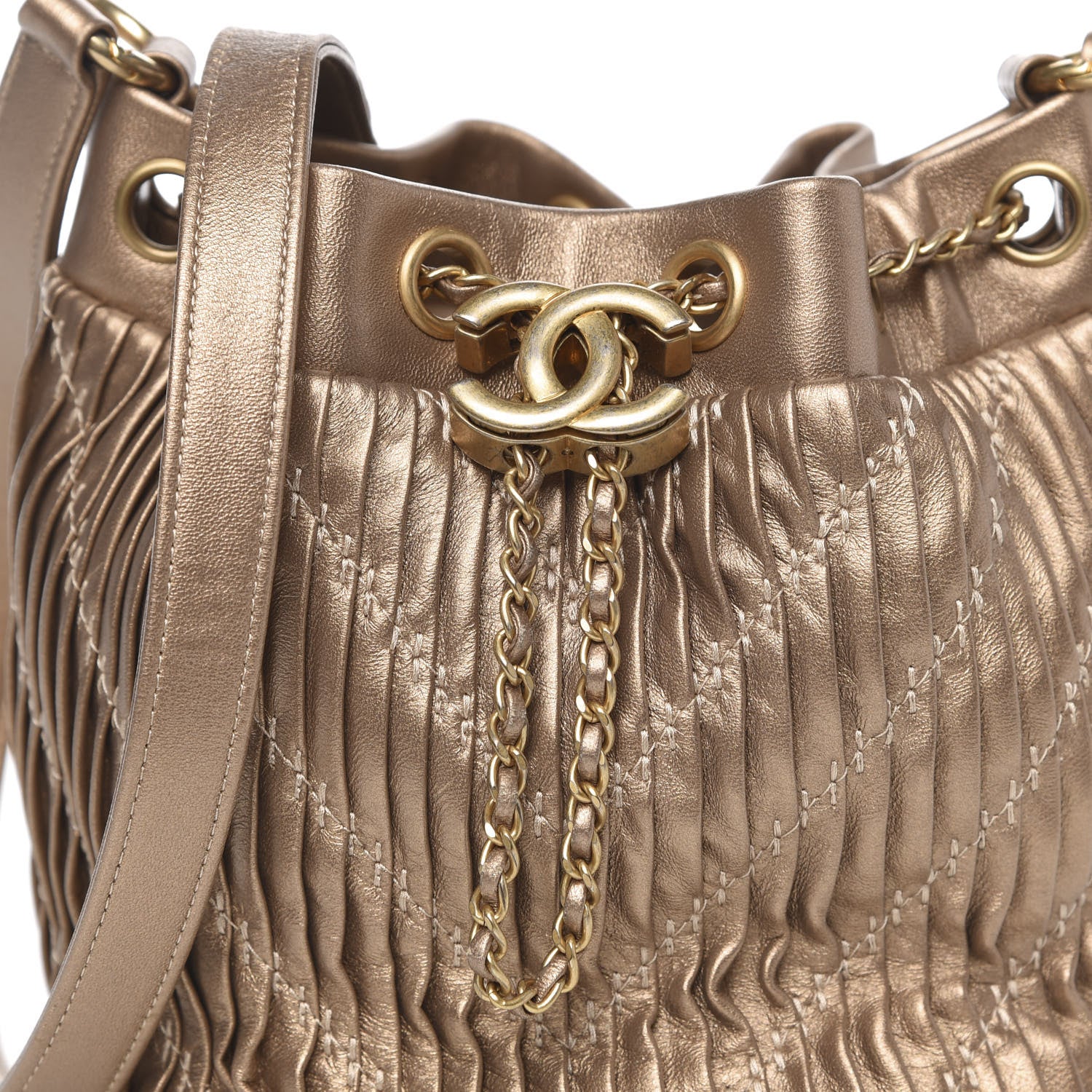 Chanel Metallic Lambskin Coco Pleats Small Drawstring Bag Gold 11 of 11