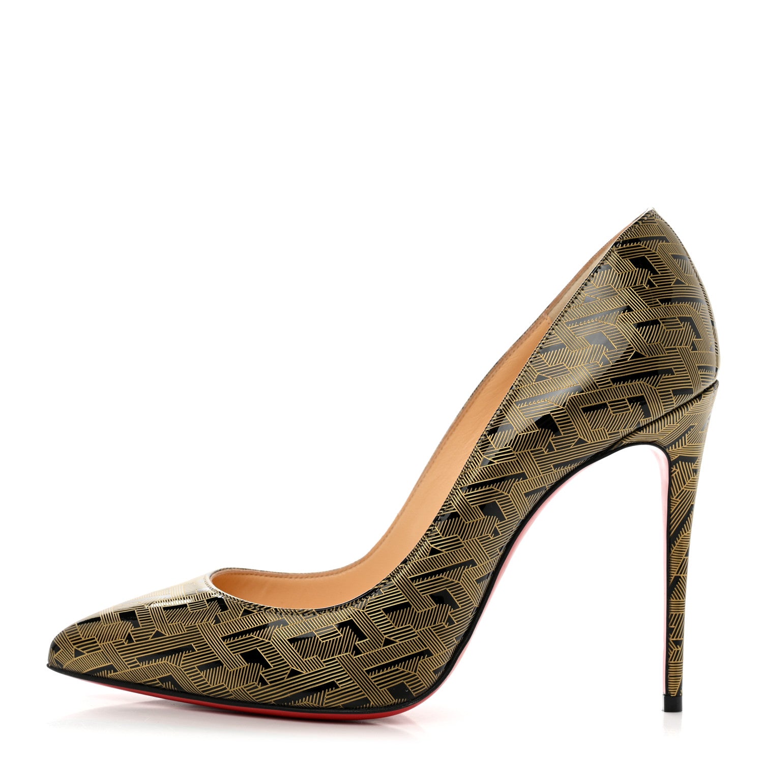 Christian Louboutin Patent Pigalle Follies 100 Pumps 38 Black Gold 1 of 7